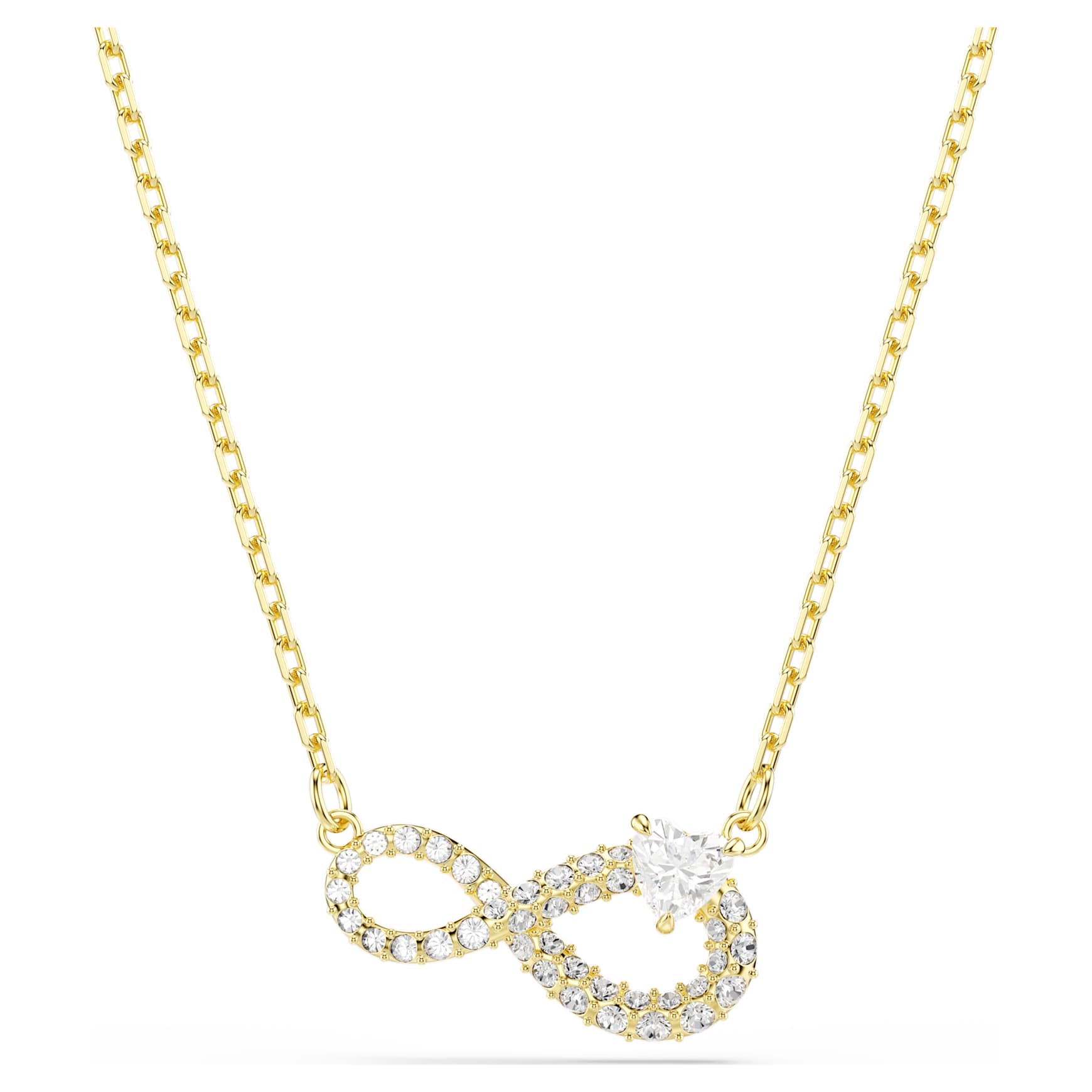 Hyperbola necklace, Heart cut, Pavé, Infinity, White, 18K gold finish