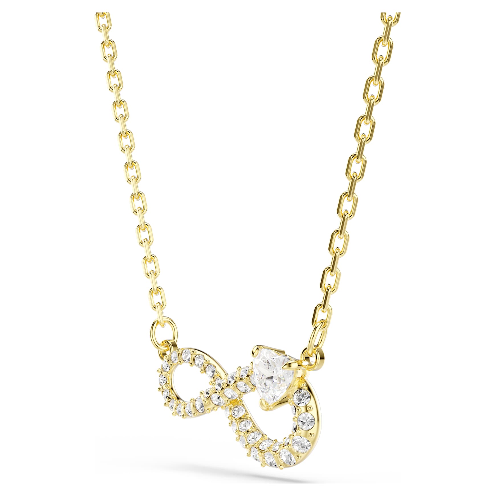 Hyperbola necklace, Heart cut, Pavé, Infinity, White, 18K gold finish