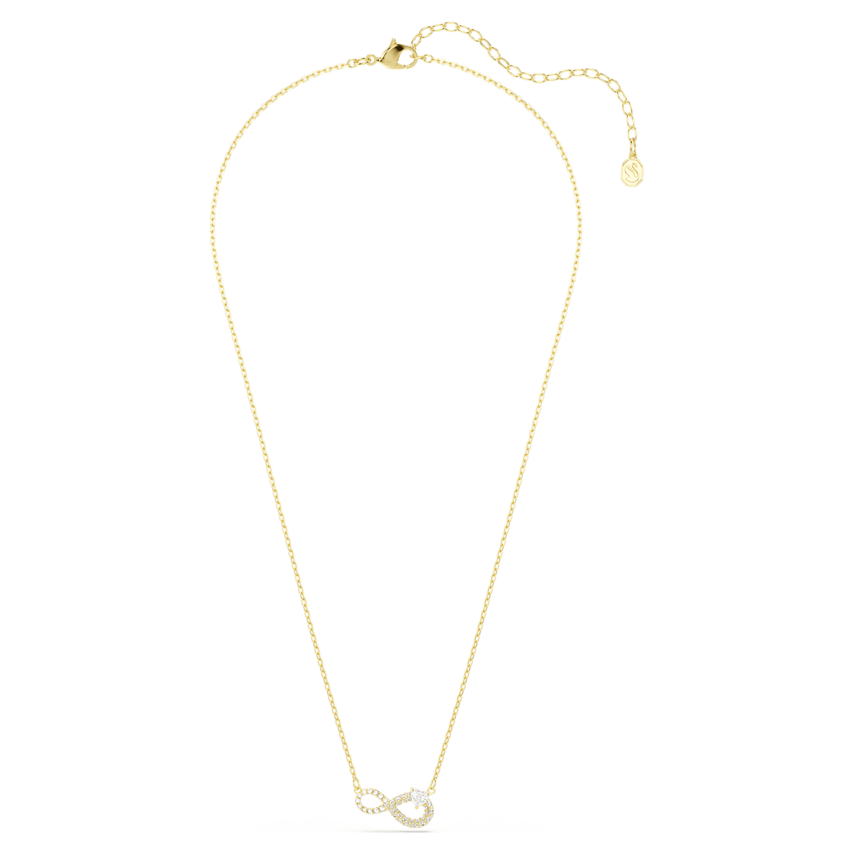 Hyperbola necklace, Heart cut, Pavé, Infinity, White, Gold-tone plated by SWAROVSKI