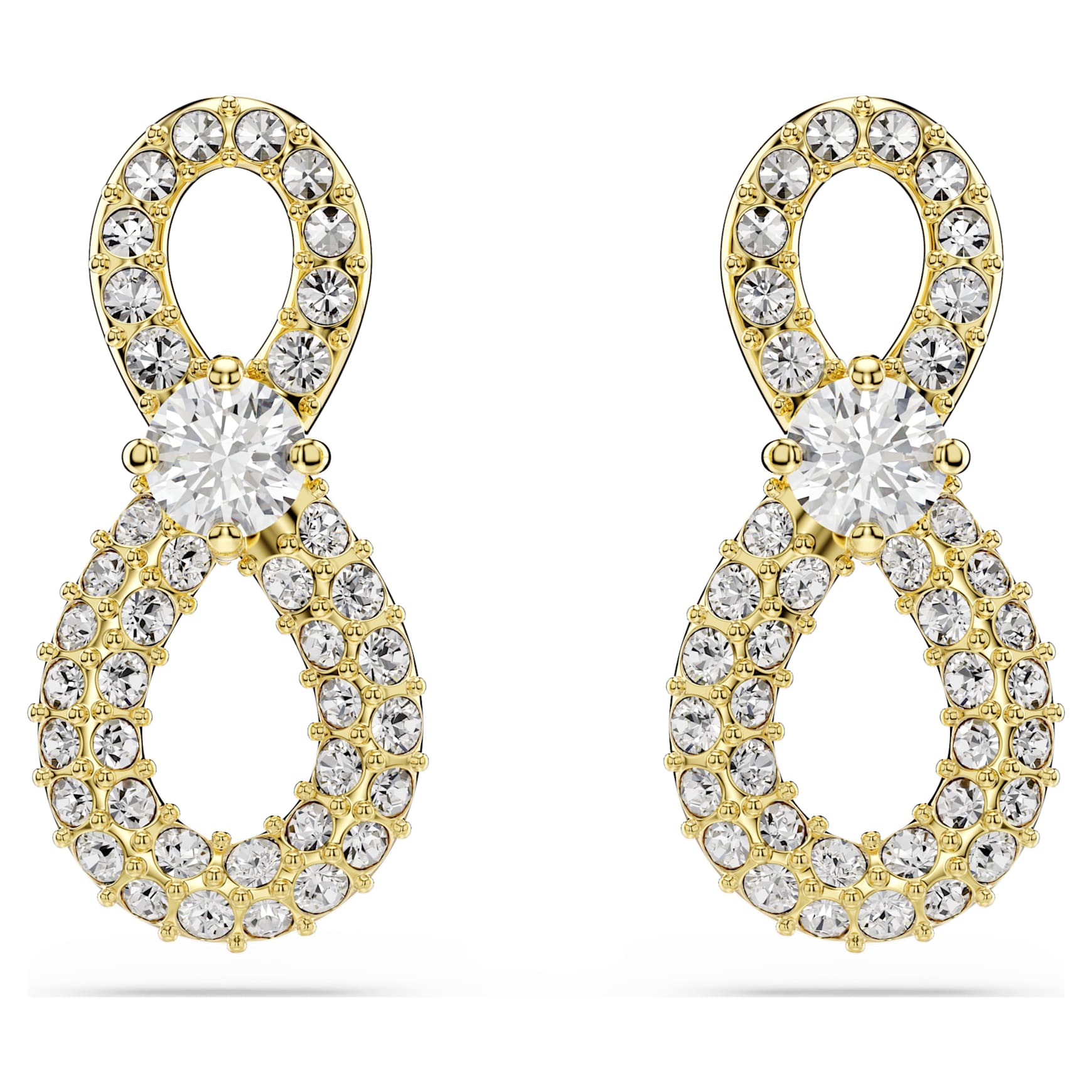 Hyperbola stud earrings, Round cut, Pavé, Infinity, White, 18K gold finish