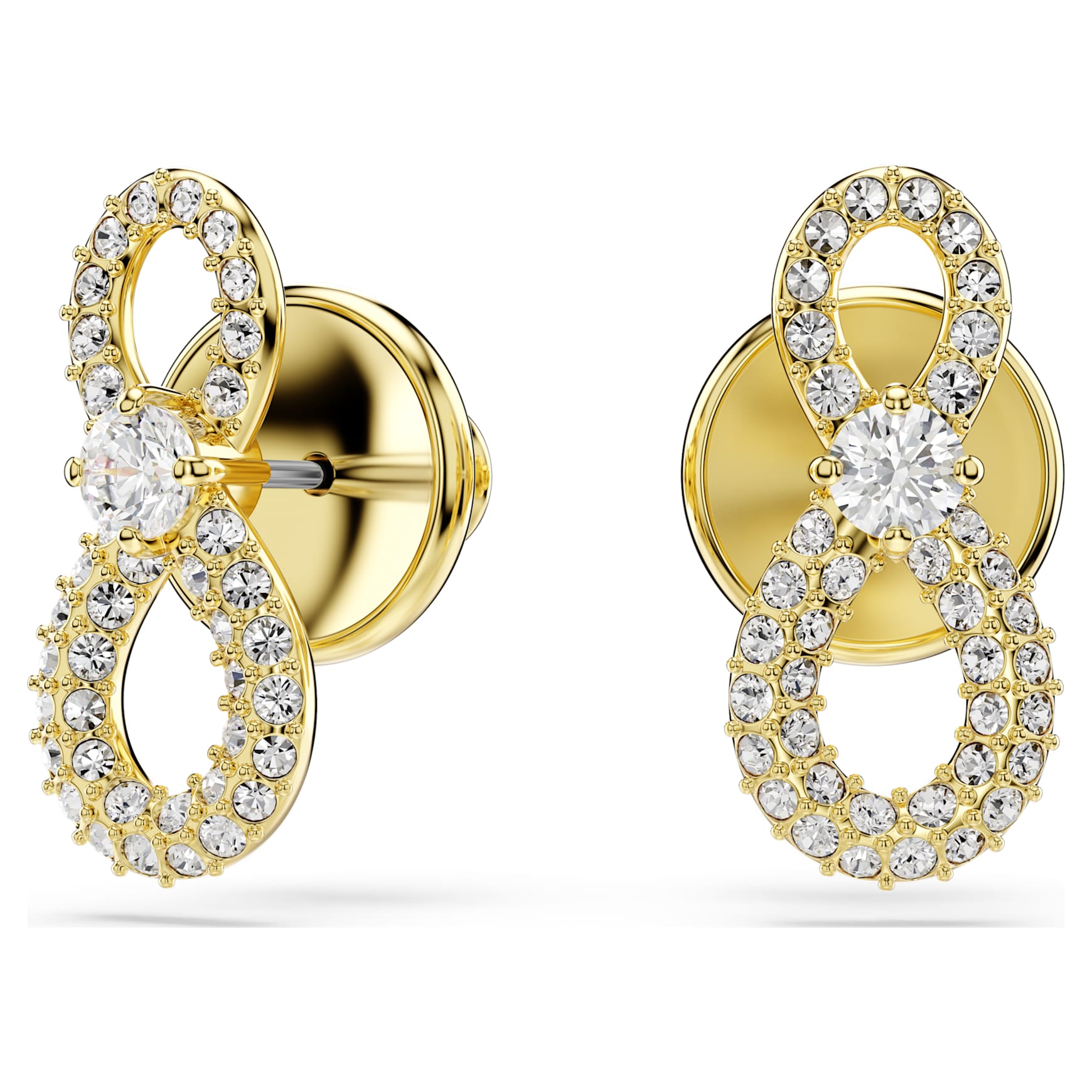 Hyperbola stud earrings, Round cut, Pavé, Infinity, White, Gold-tone plated by SWAROVSKI