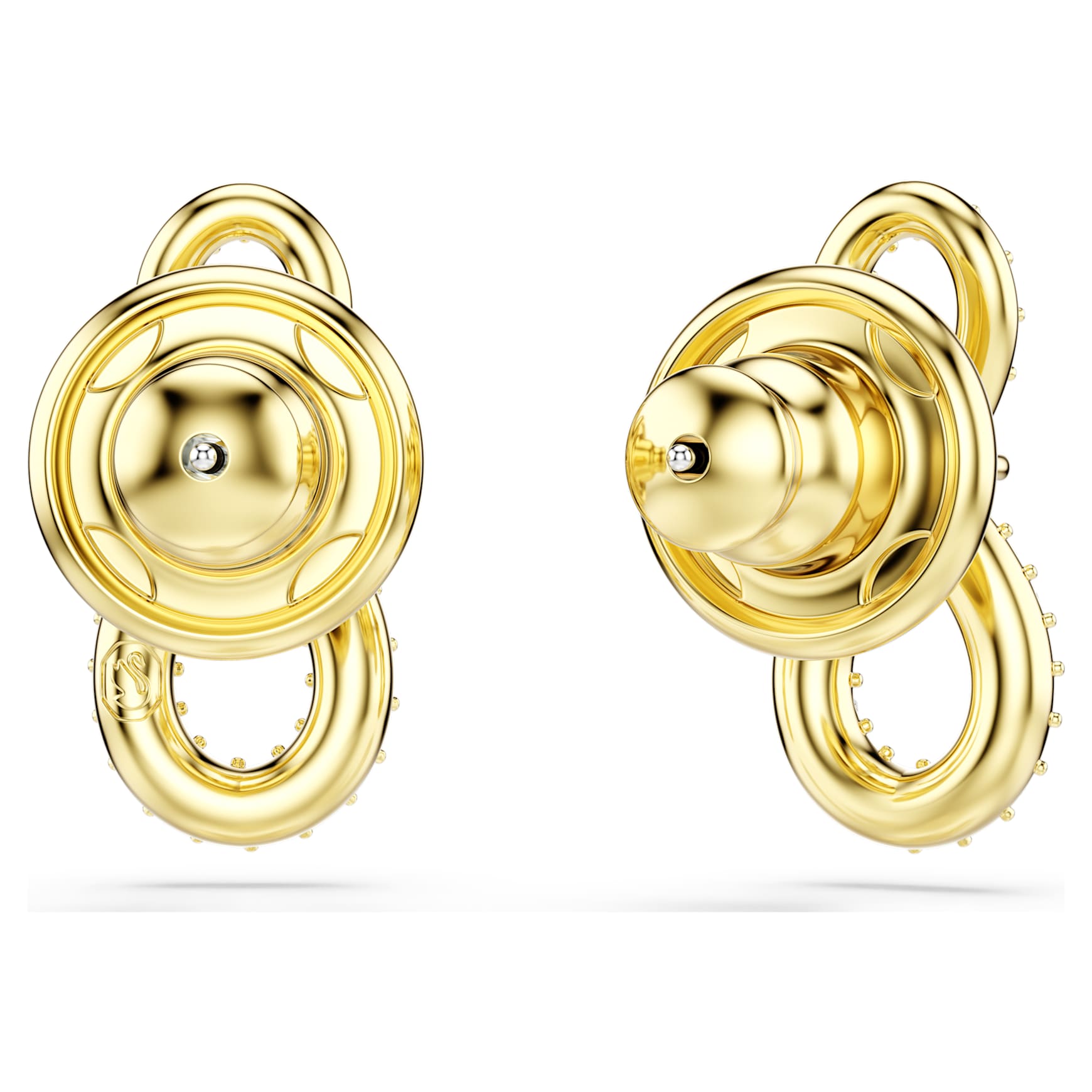 Hyperbola stud earrings, Round cut, Pavé, Infinity, White, 18K gold finish