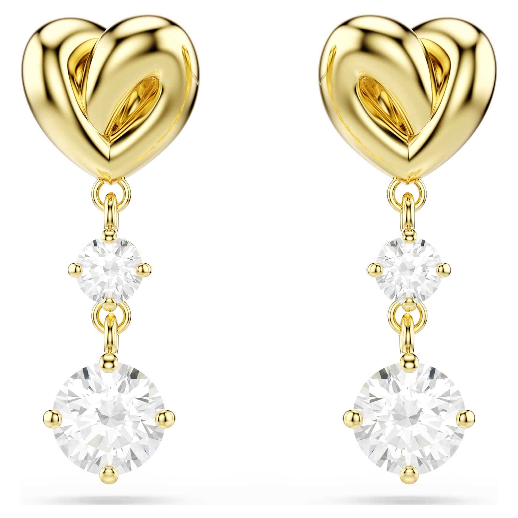 Lifelong drop earrings, Round cut, Heart, White, 18K gold finish