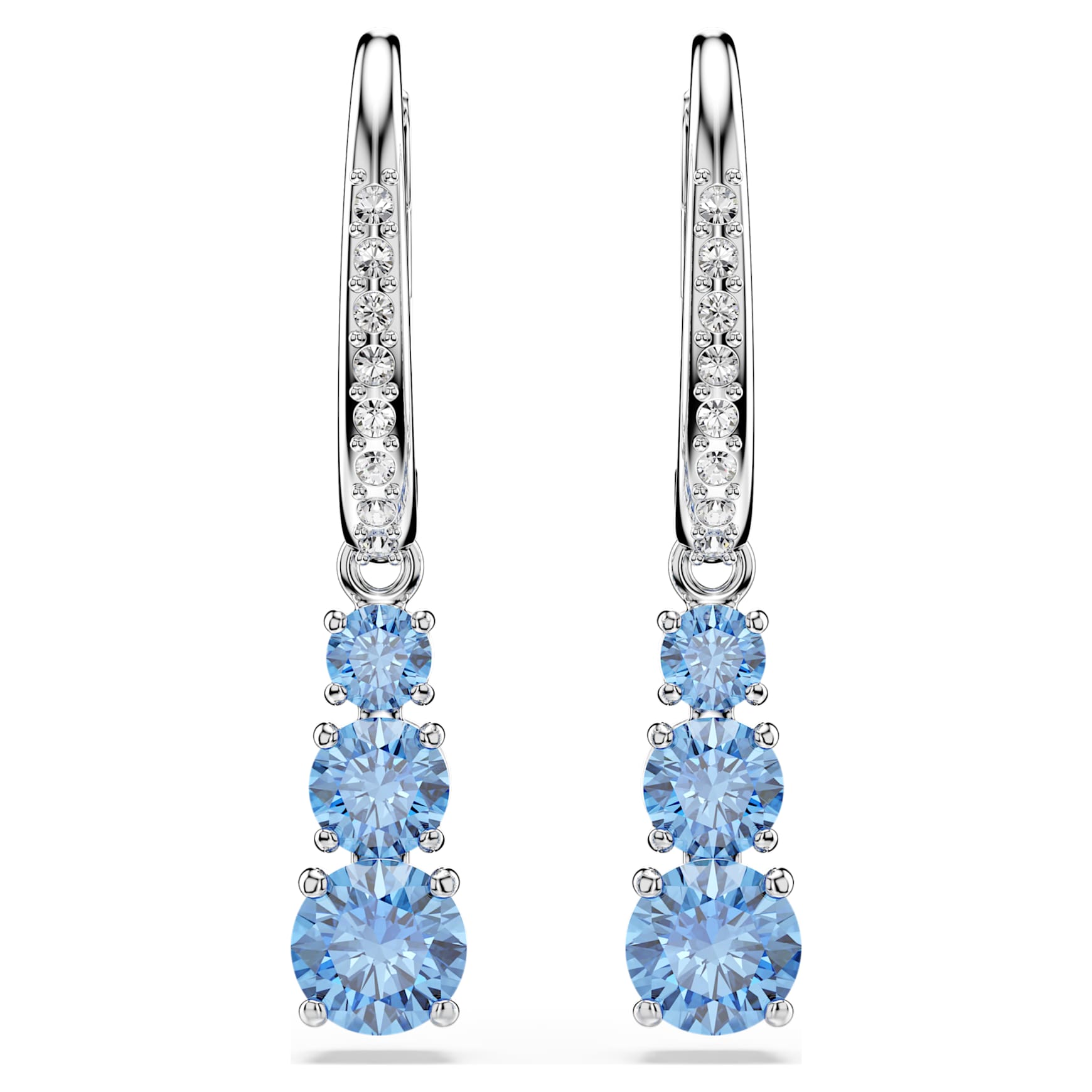 Stilla Attract drop earrings, Round cut, Pavé, Blue, Rhodium plated by SWAROVSKI