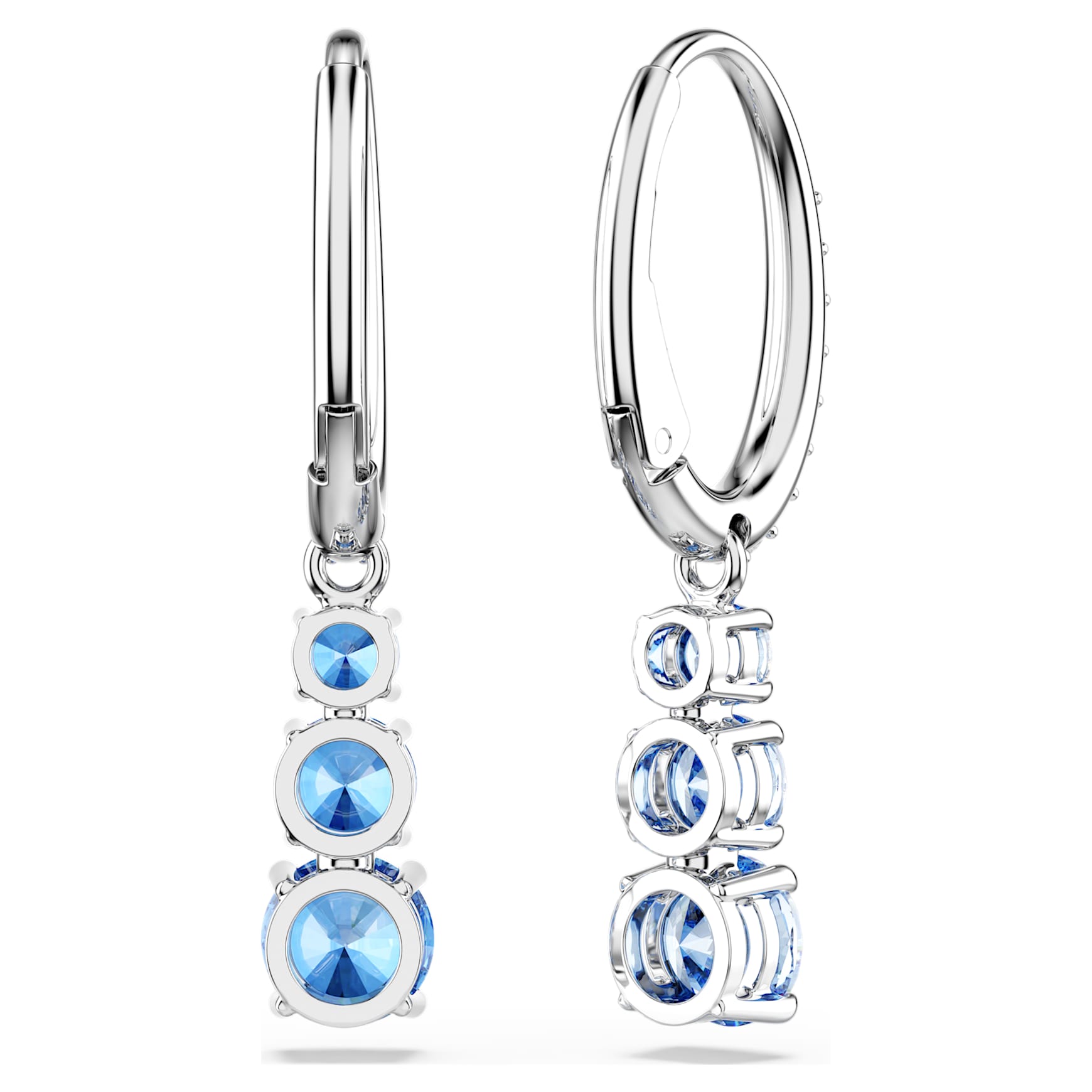 Stilla Attract drop earrings, Round cut, Pavé, Blue, Rhodium plated by SWAROVSKI