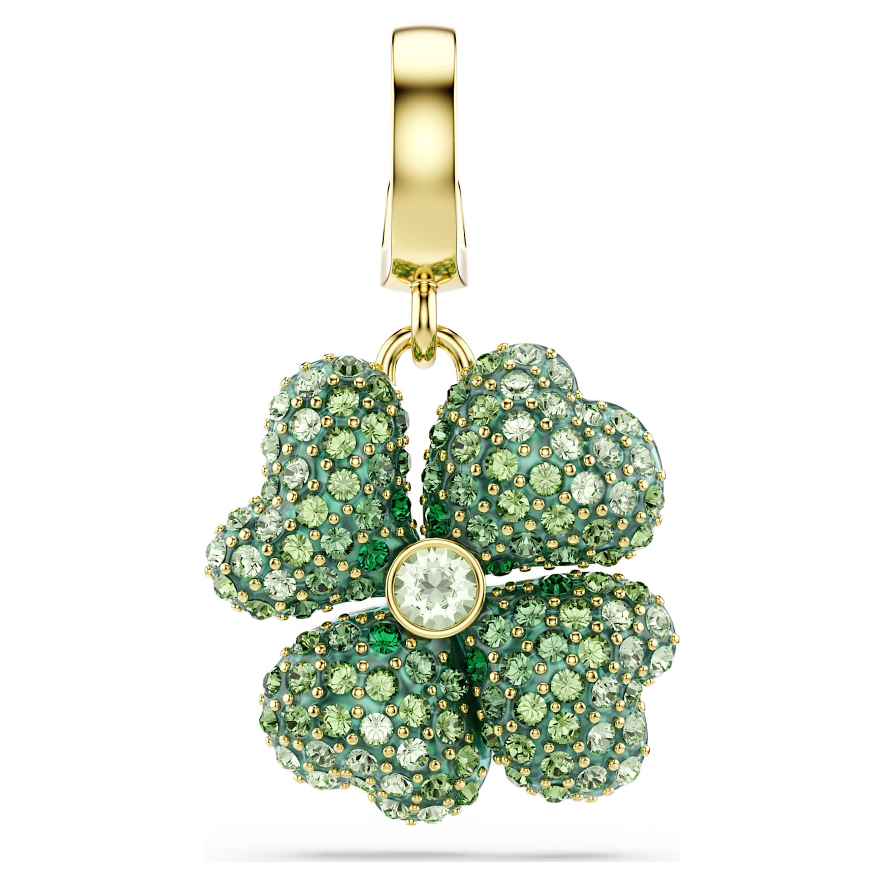 Idyllia charm, Clover, Green, 18K gold finish