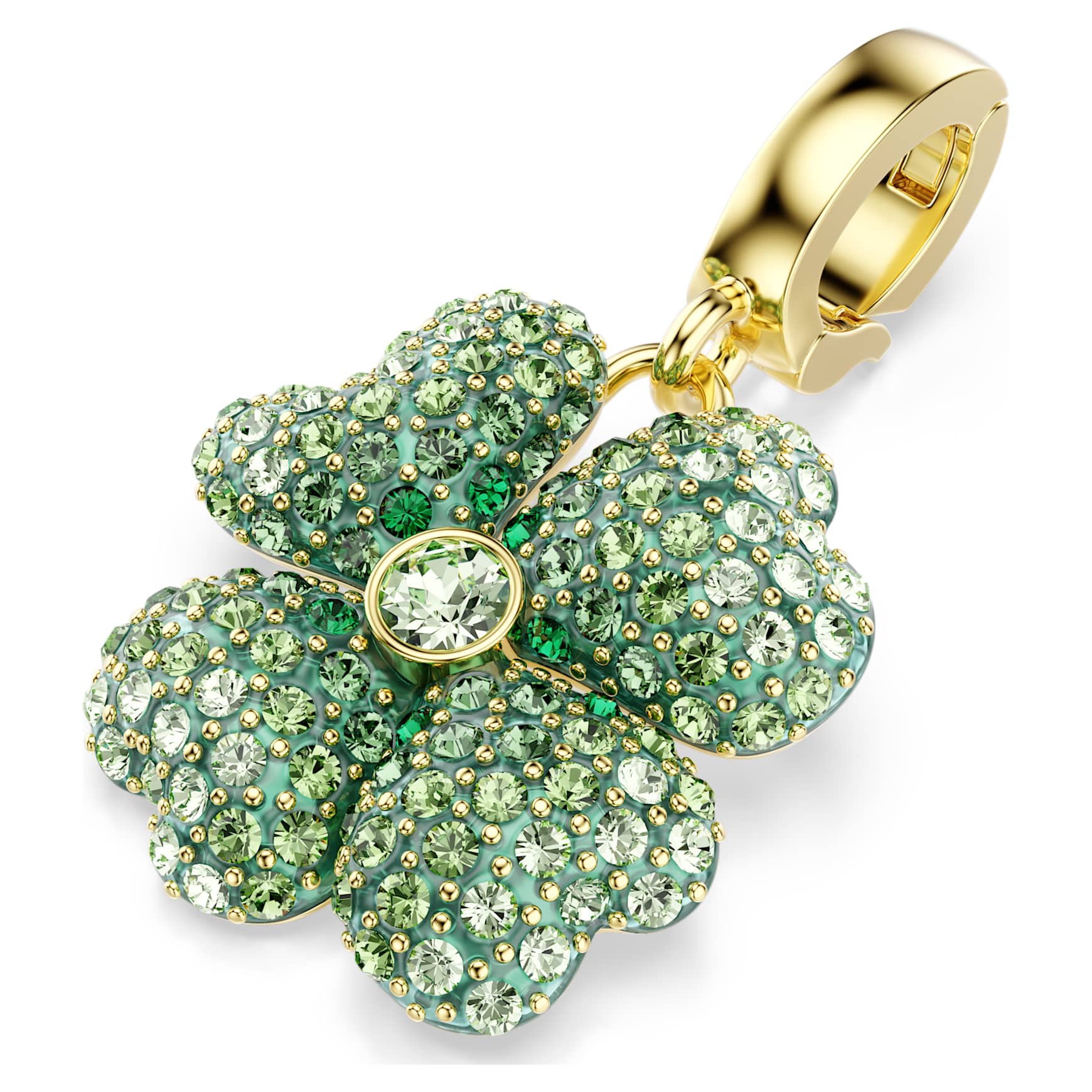 Idyllia charm, Clover, Green, 18K gold finish