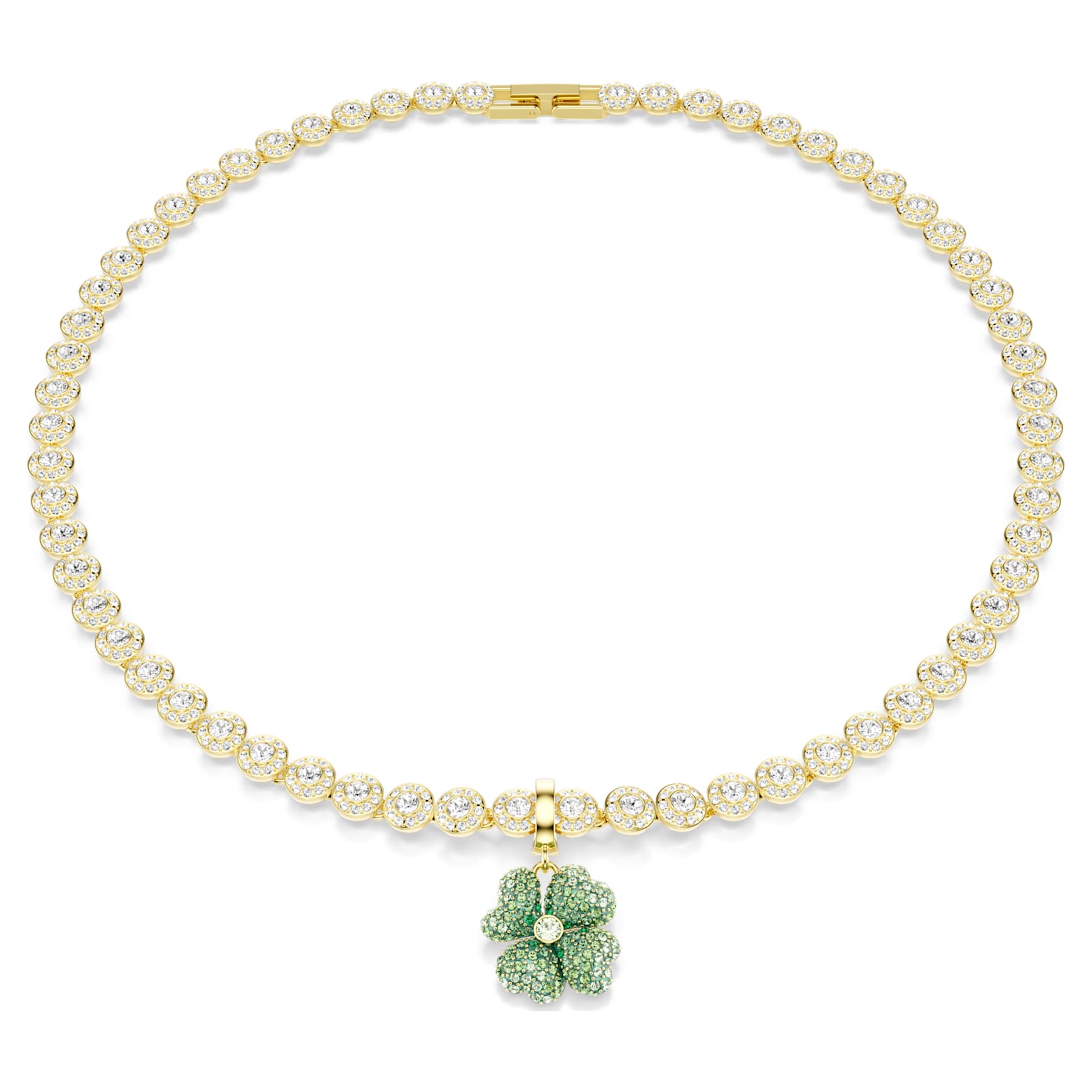 Idyllia charm, Clover, Green, 18K gold finish