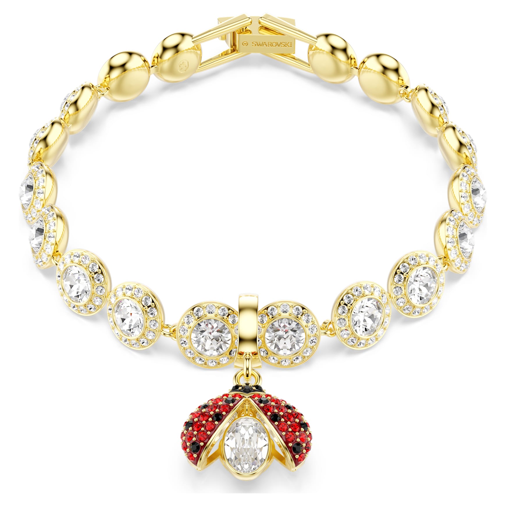 Idyllia charm, Mixed cuts, Ladybug, Red, 18K gold finish