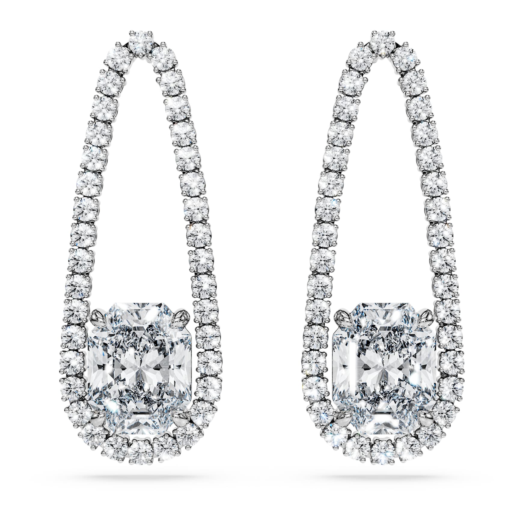 Octagon Tennis earrings, Lab-grown diamonds 7.95 ct tw, Mixed shapes, 18K white gold