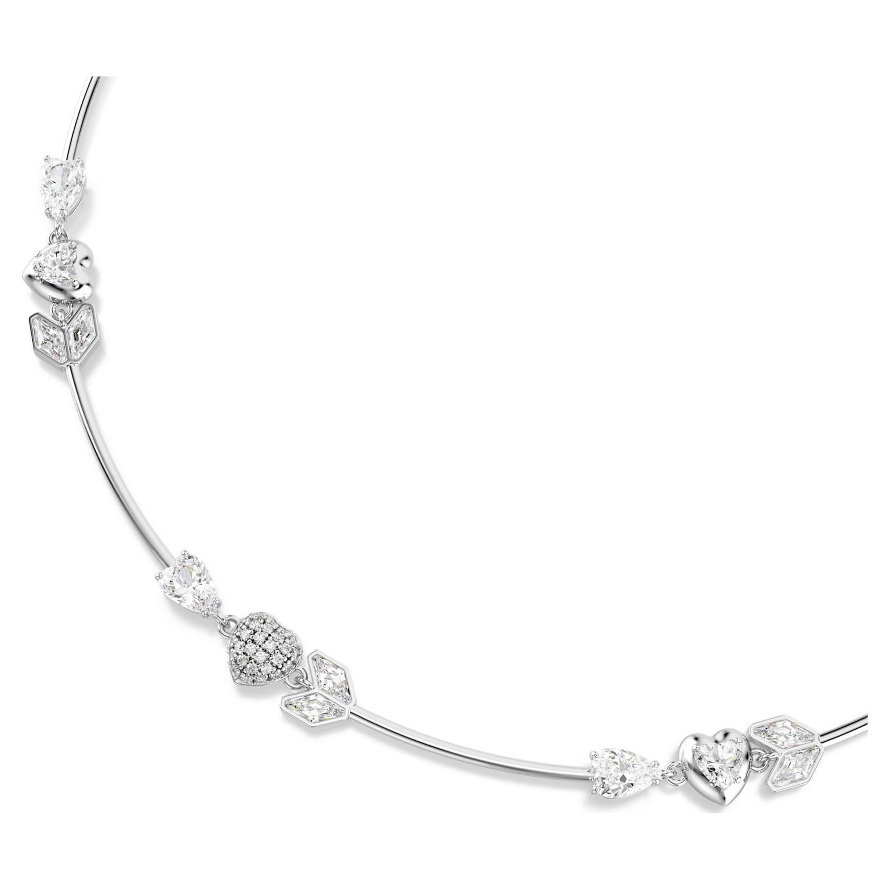 Idyllia necklace, Heart with arrow, White, Rhodium plated by SWAROVSKI