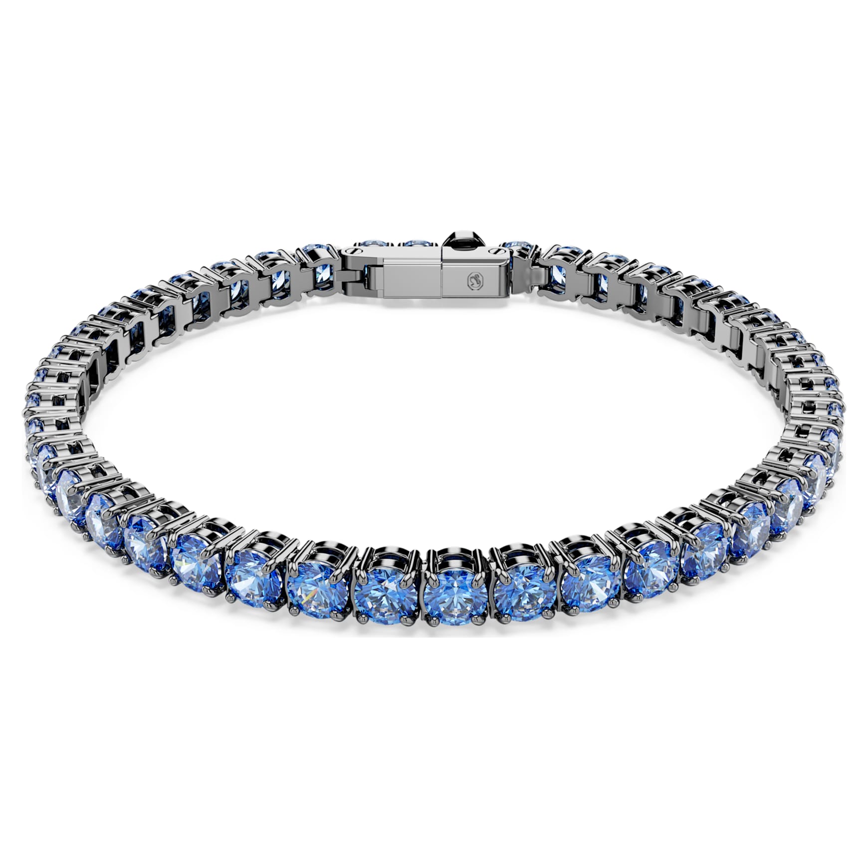 Matrix Tennis bracelet, Round cut, Blue, Ruthenium plated by SWAROVSKI