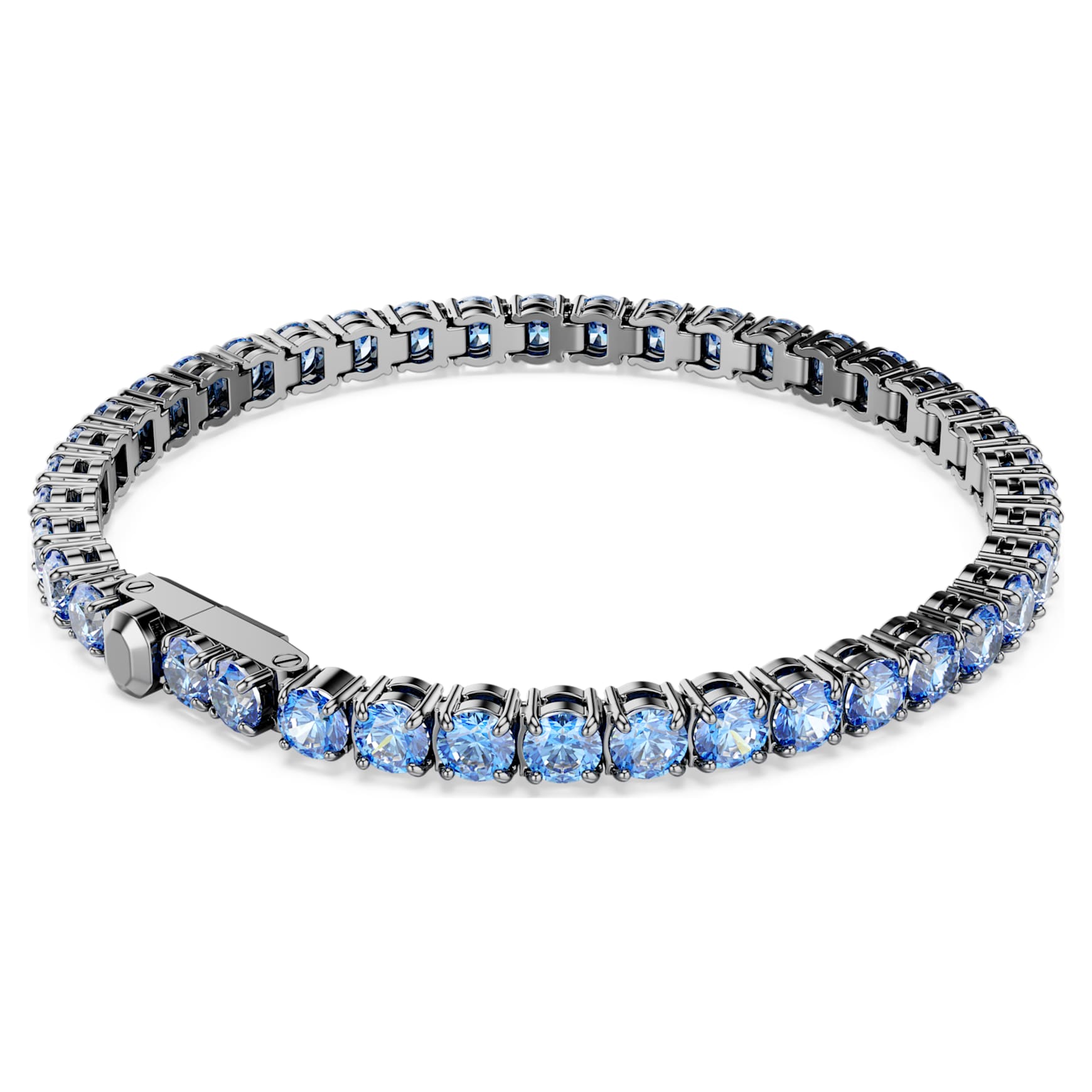 Matrix Tennis bracelet, Round cut, Blue, Ruthenium plated by SWAROVSKI