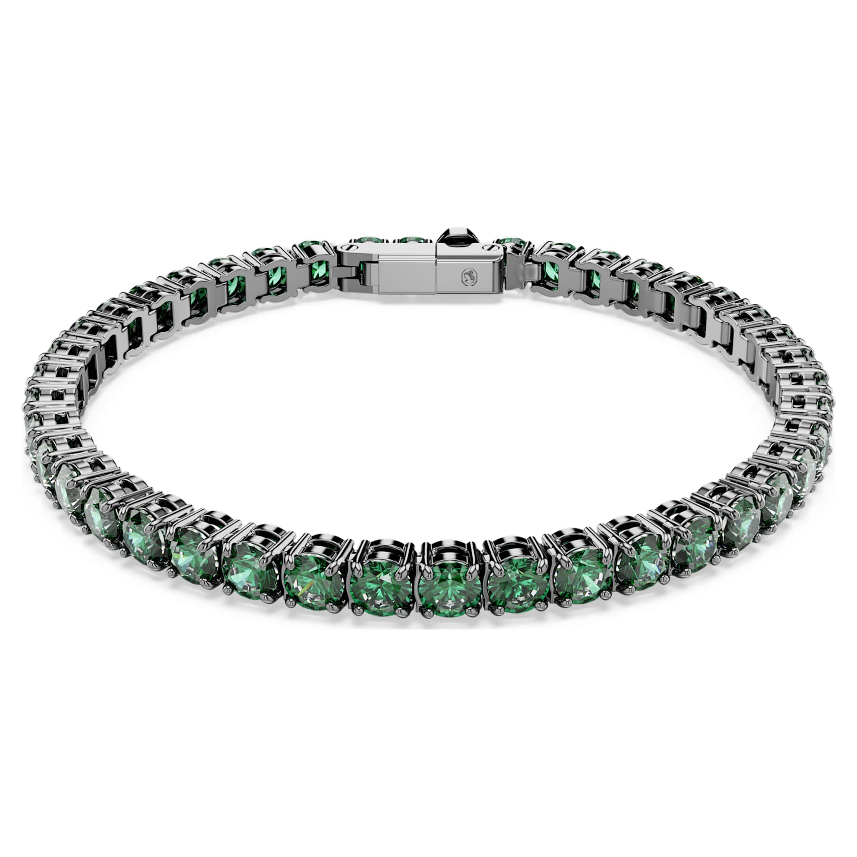 Matrix Tennis bracelet, Round cut, Green, Ruthenium plated by SWAROVSKI