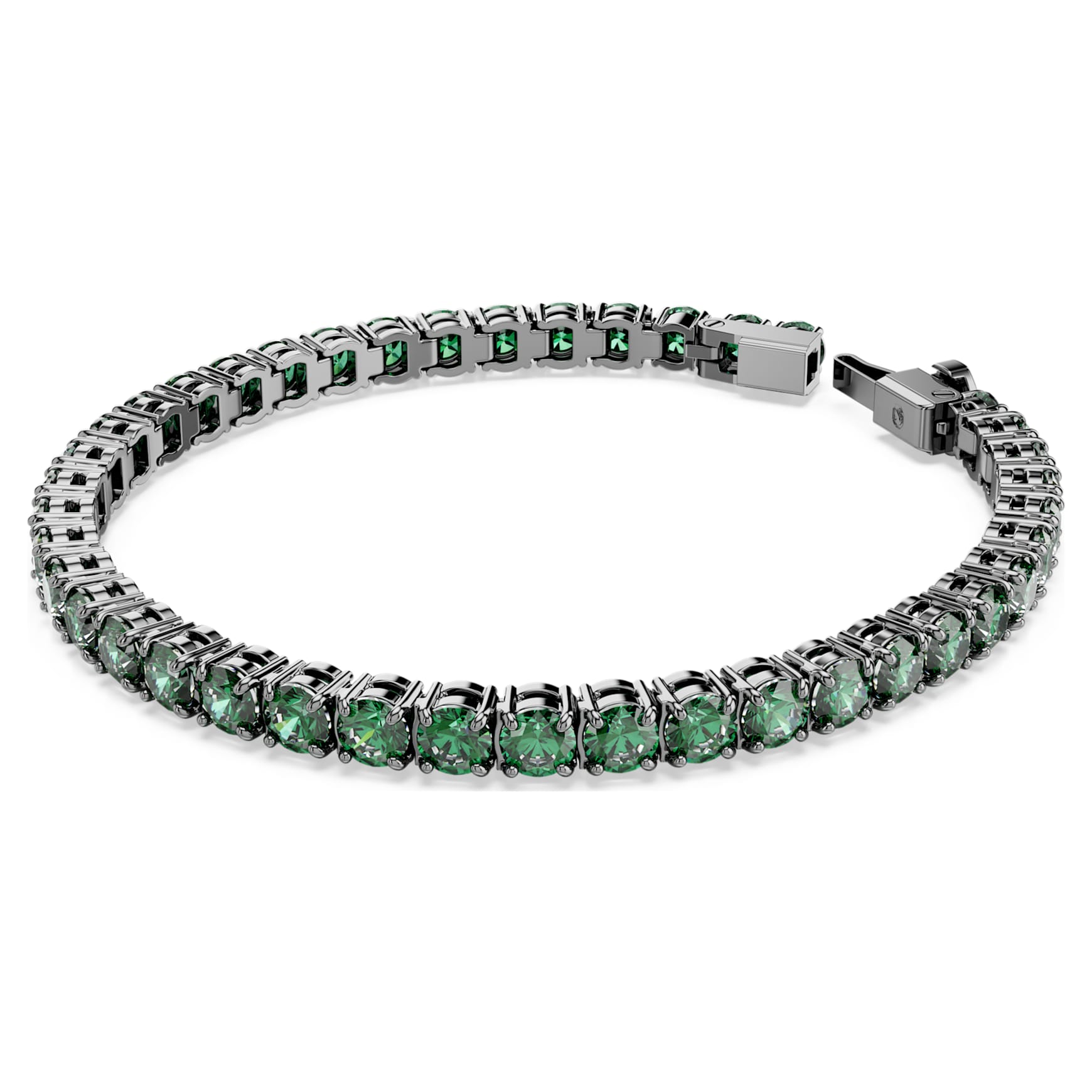 Matrix Tennis bracelet, Round cut, Green, Ruthenium plated by SWAROVSKI