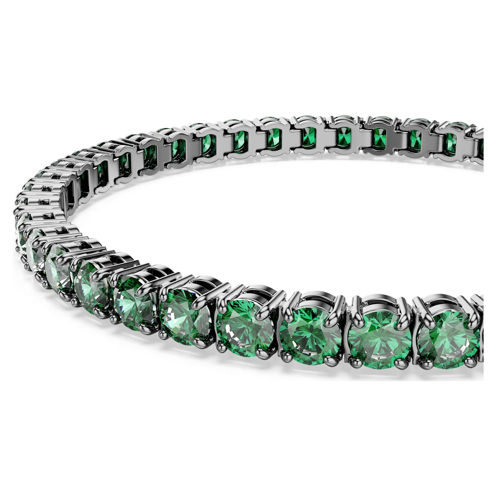 Matrix Tennis bracelet, Round cut, Green, Ruthenium plated by SWAROVSKI