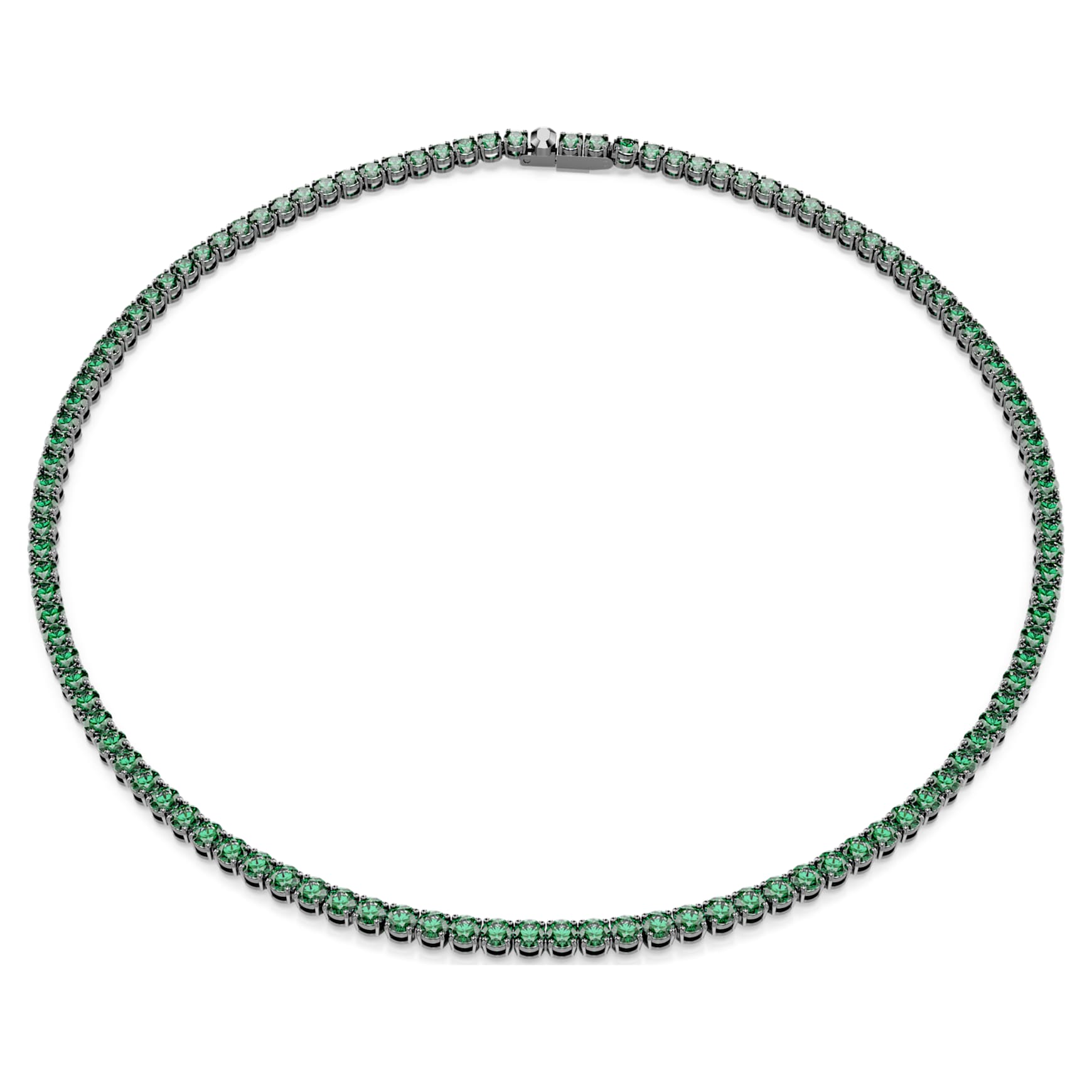 Matrix Tennis necklace, Round cut, Green, Ruthenium plated by SWAROVSKI