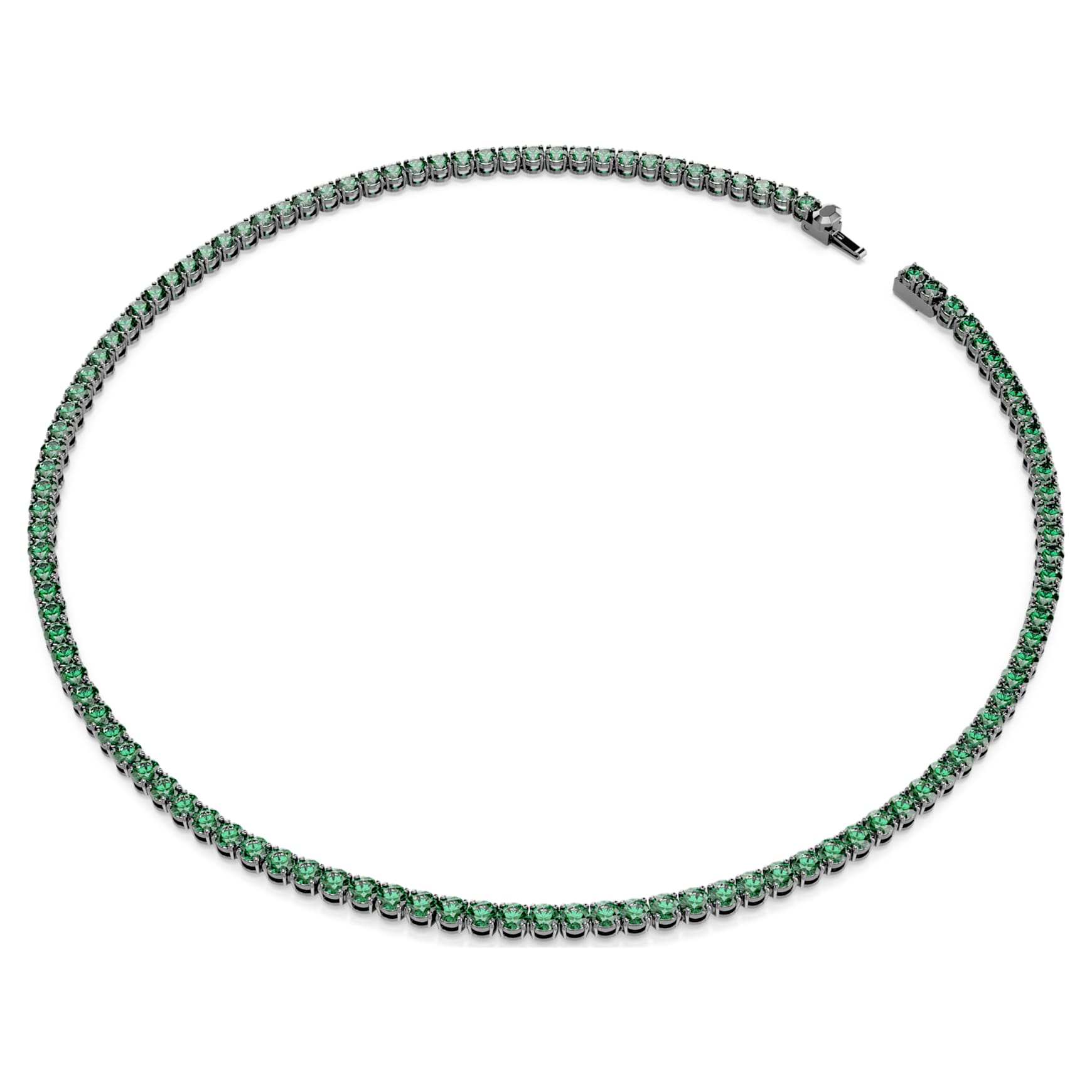 Matrix Tennis necklace, Round cut, Green, Ruthenium plated by SWAROVSKI