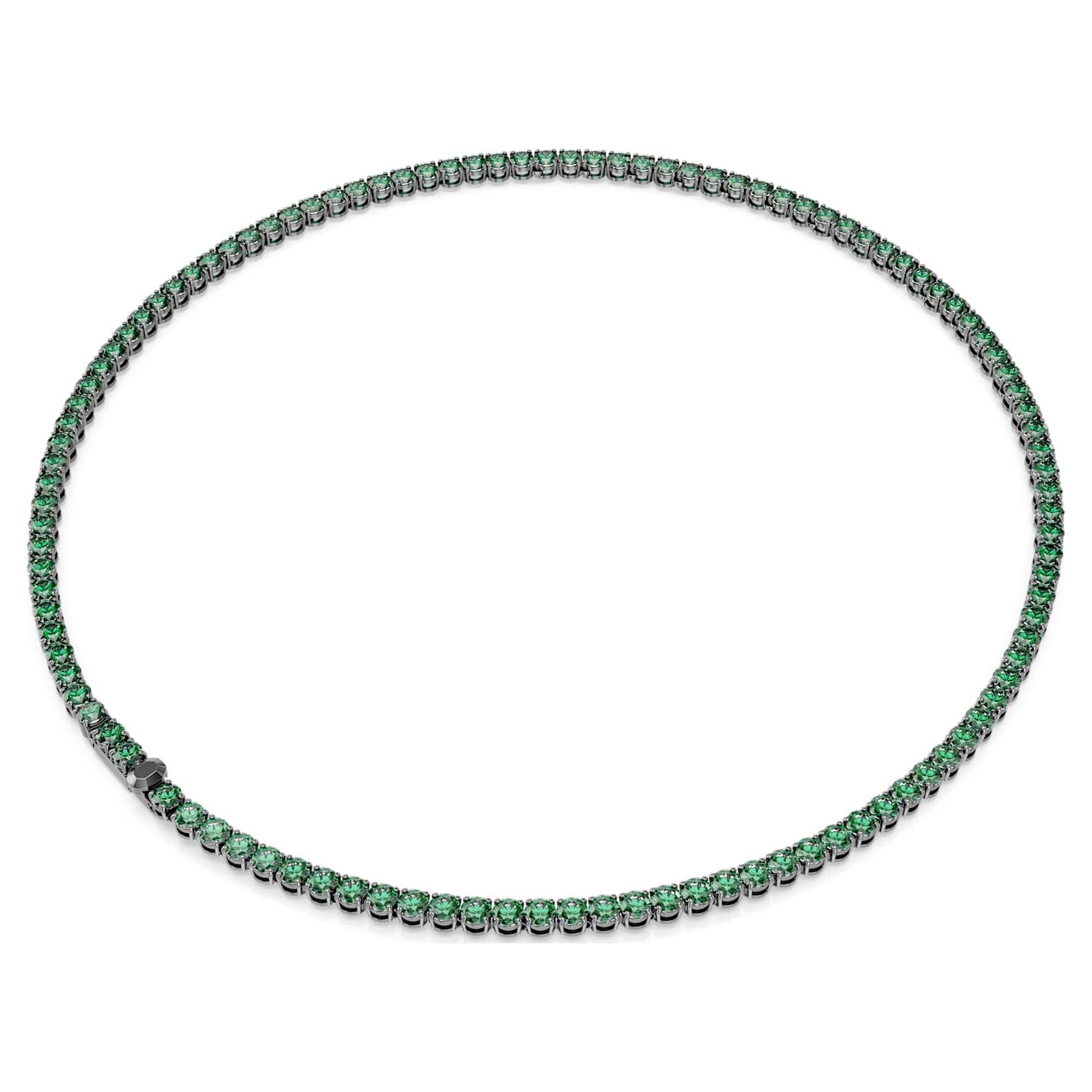 Matrix Tennis necklace, Round cut, Green, Ruthenium plated by SWAROVSKI