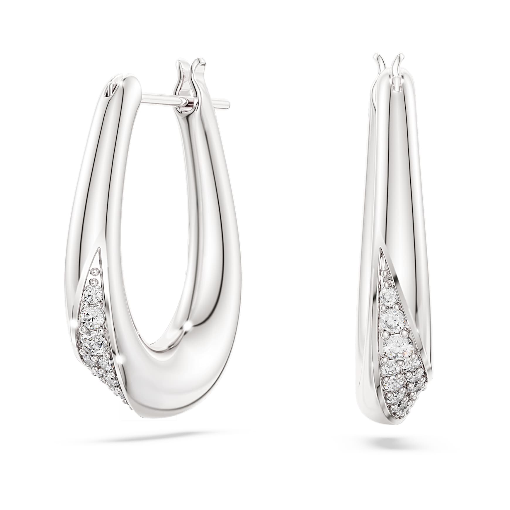 Classica hoop earrings, Round cut, Small, White, Sterling silver
