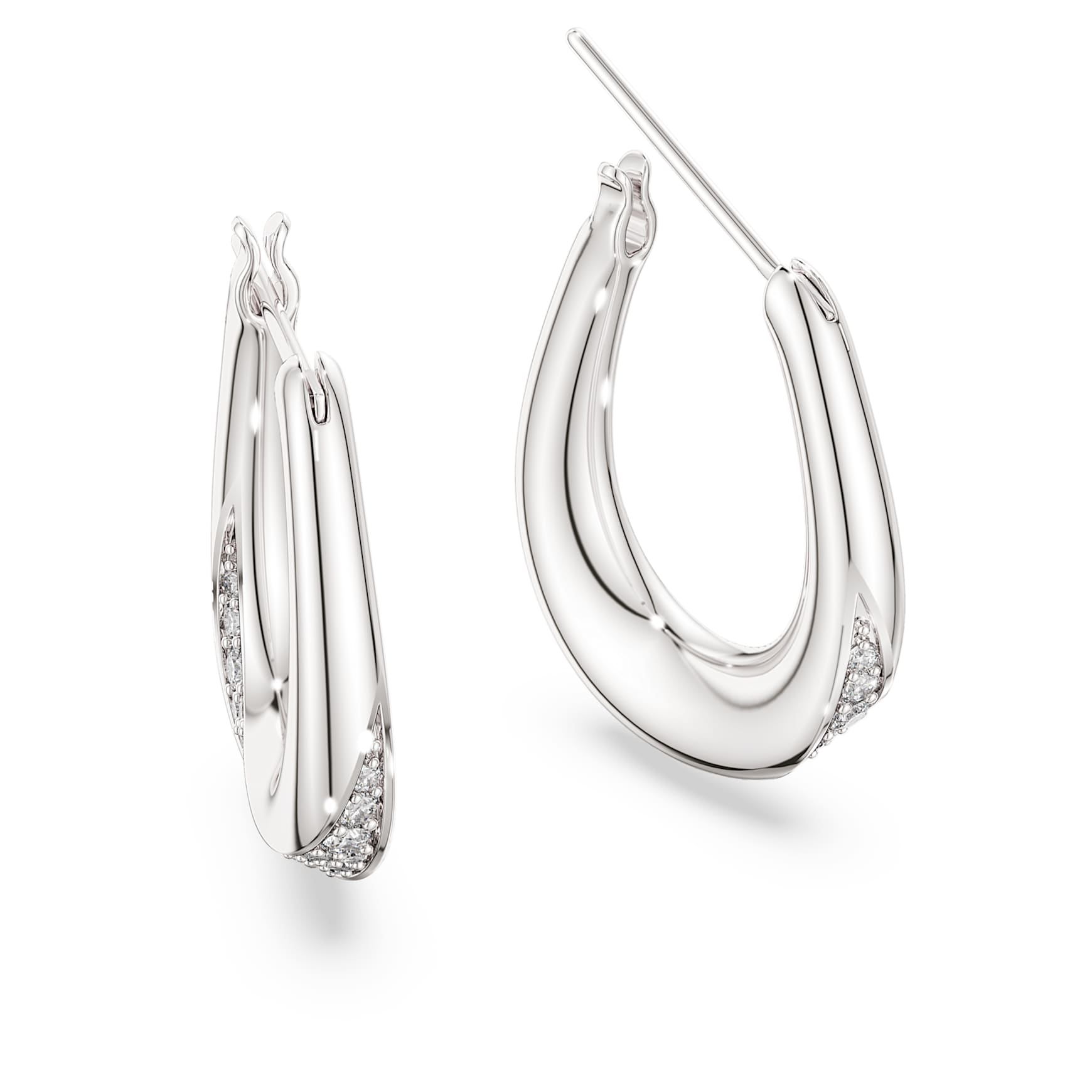 Classica hoop earrings, Round cut, Small, White, Sterling silver