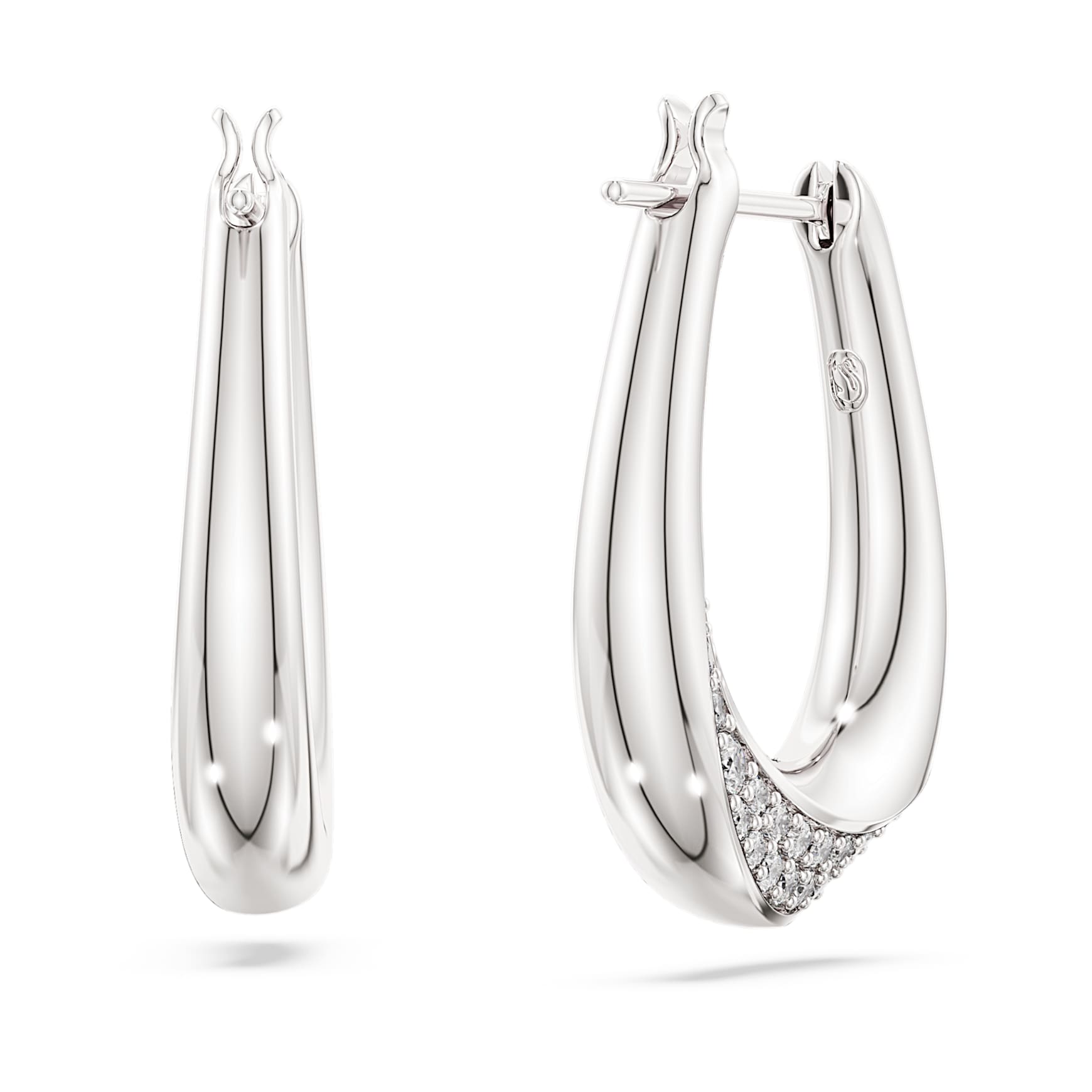 Classica hoop earrings, Round cut, Small, White, Sterling silver