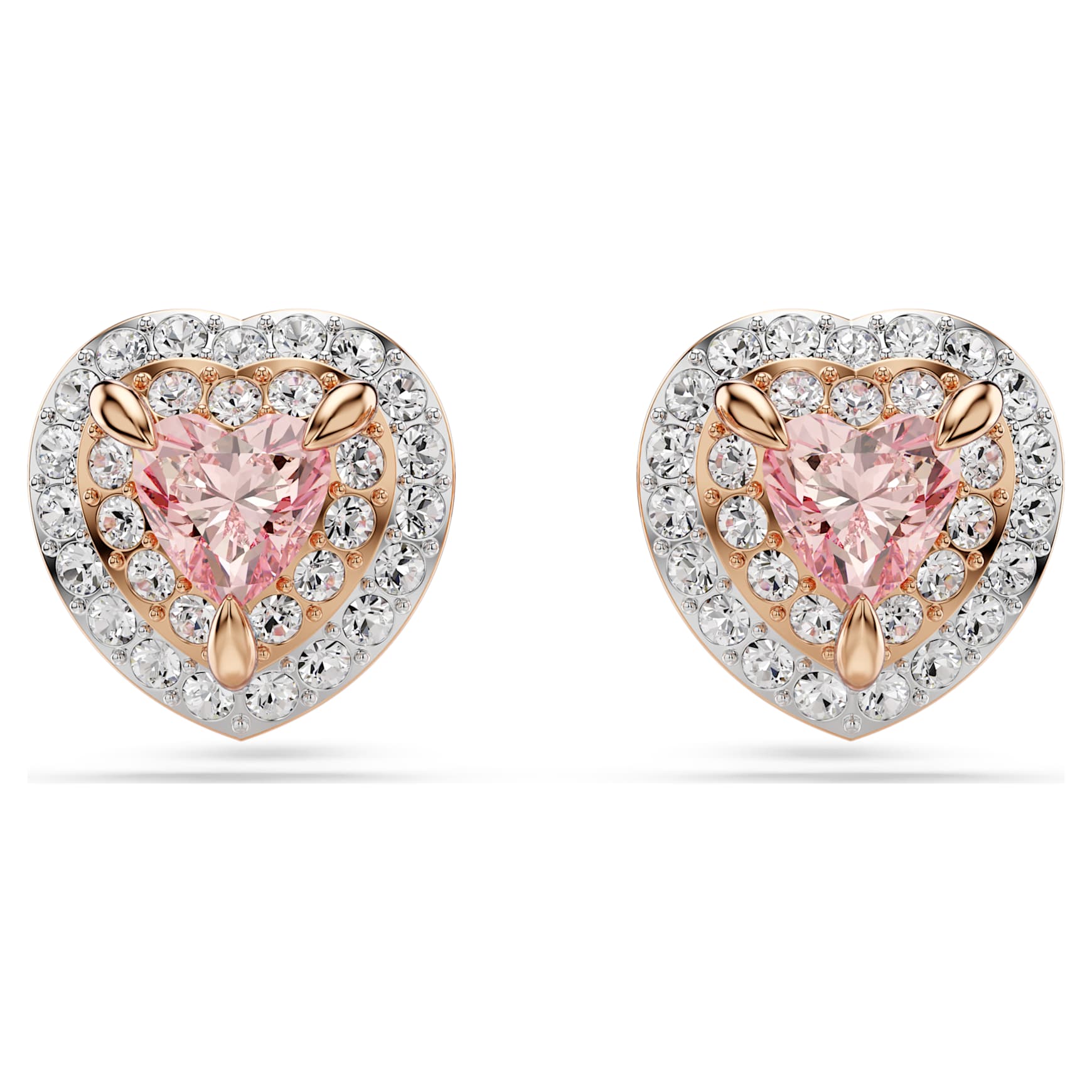 One stud earrings, Heart cut, Pavé, Heart, Pink, Mixed metal finish by SWAROVSKI