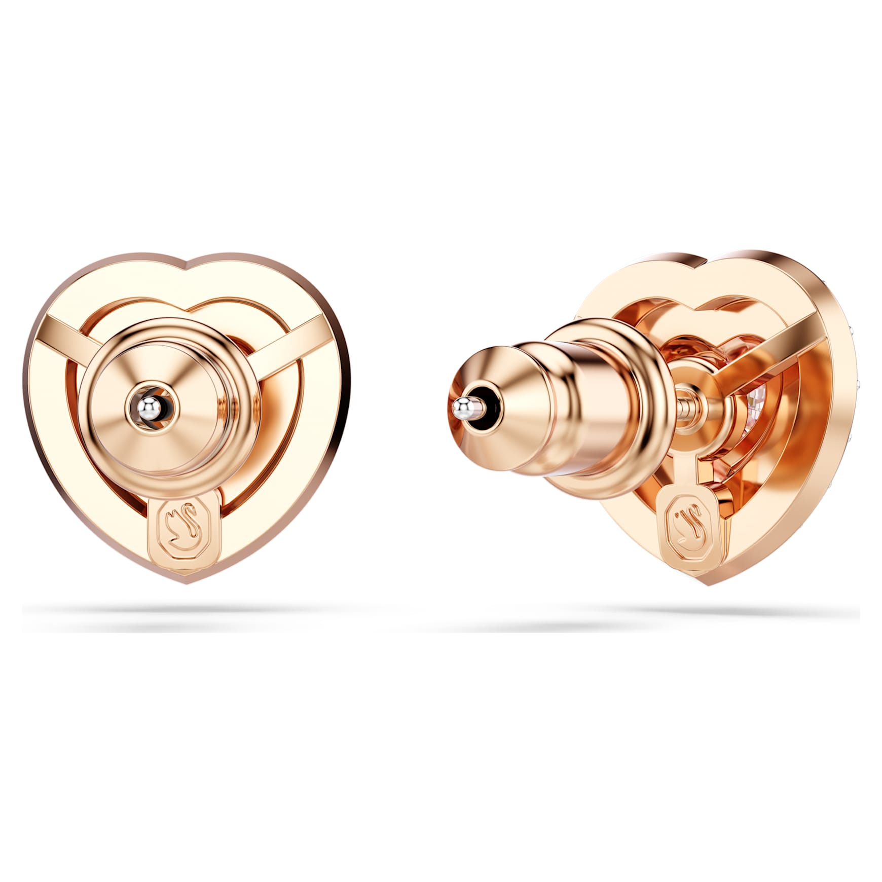 One stud earrings, Heart cut, Pavé, Heart, Pink, 18K rose gold finish