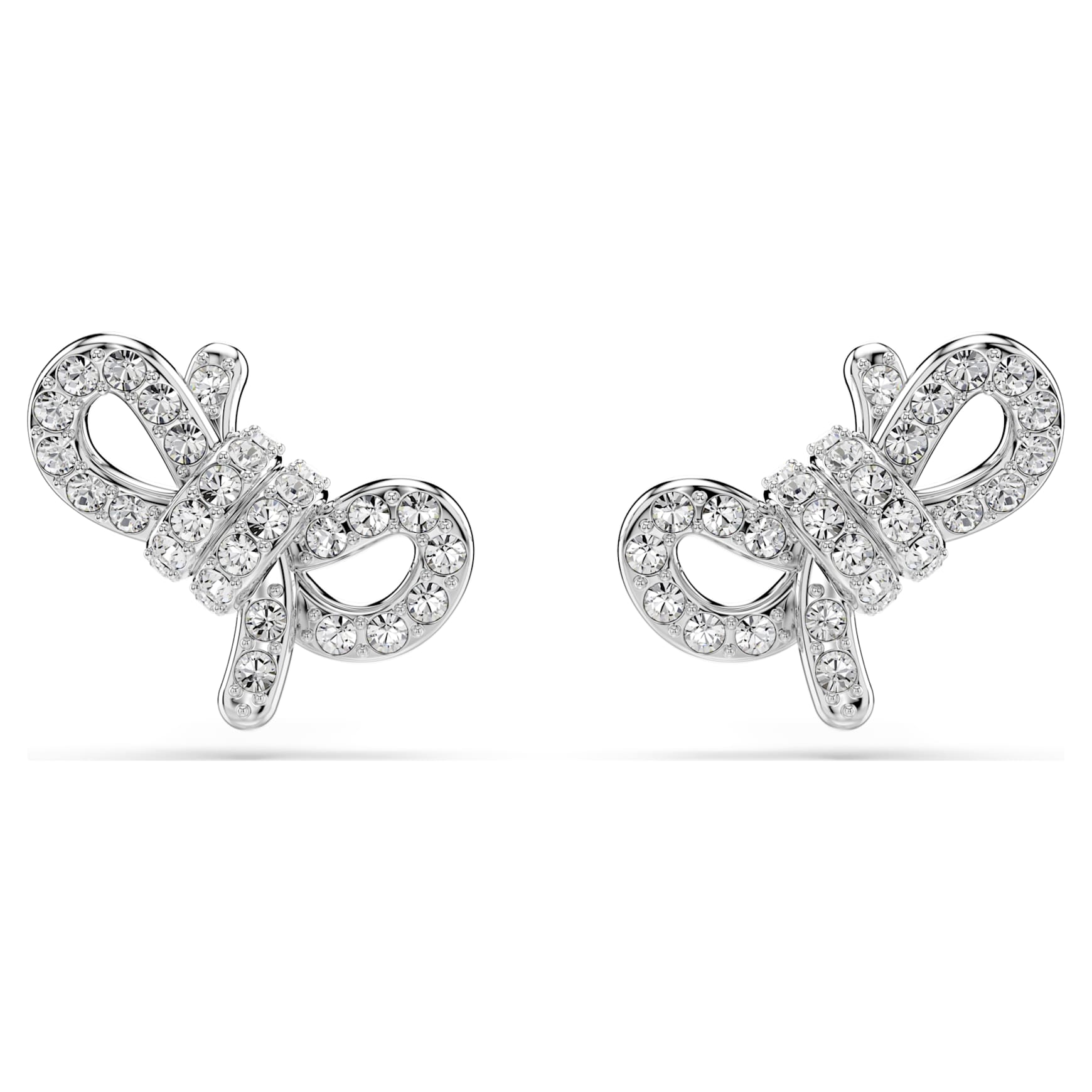 Lifelong stud earrings, Pavé, Bow, White, Rhodium plated by SWAROVSKI