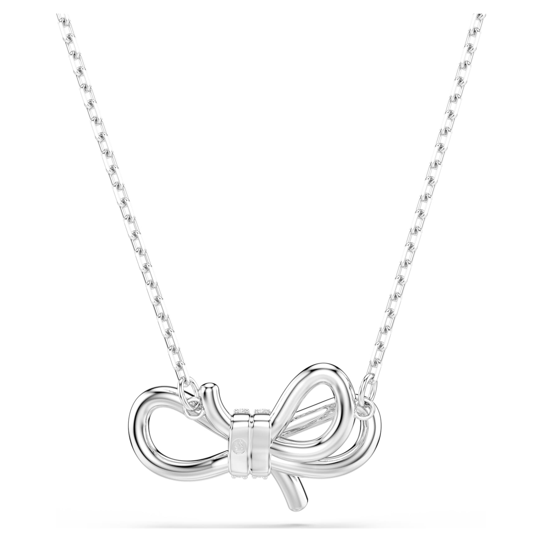 Lifelong pendant, Pavé, Bow, White, Rhodium plated by SWAROVSKI