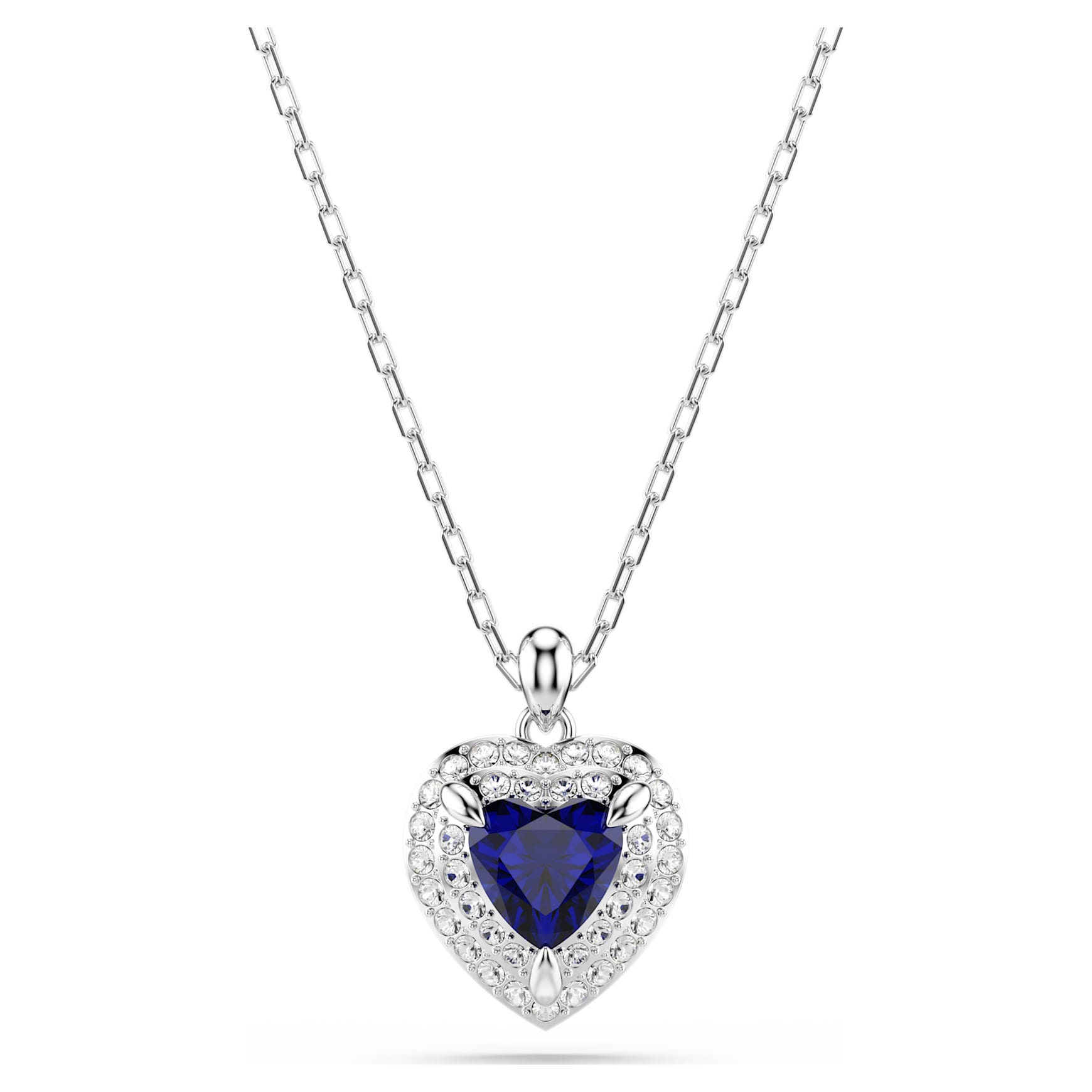 One pendant, Heart cut, Pavé, Heart, Blue, Rhodium plated by SWAROVSKI