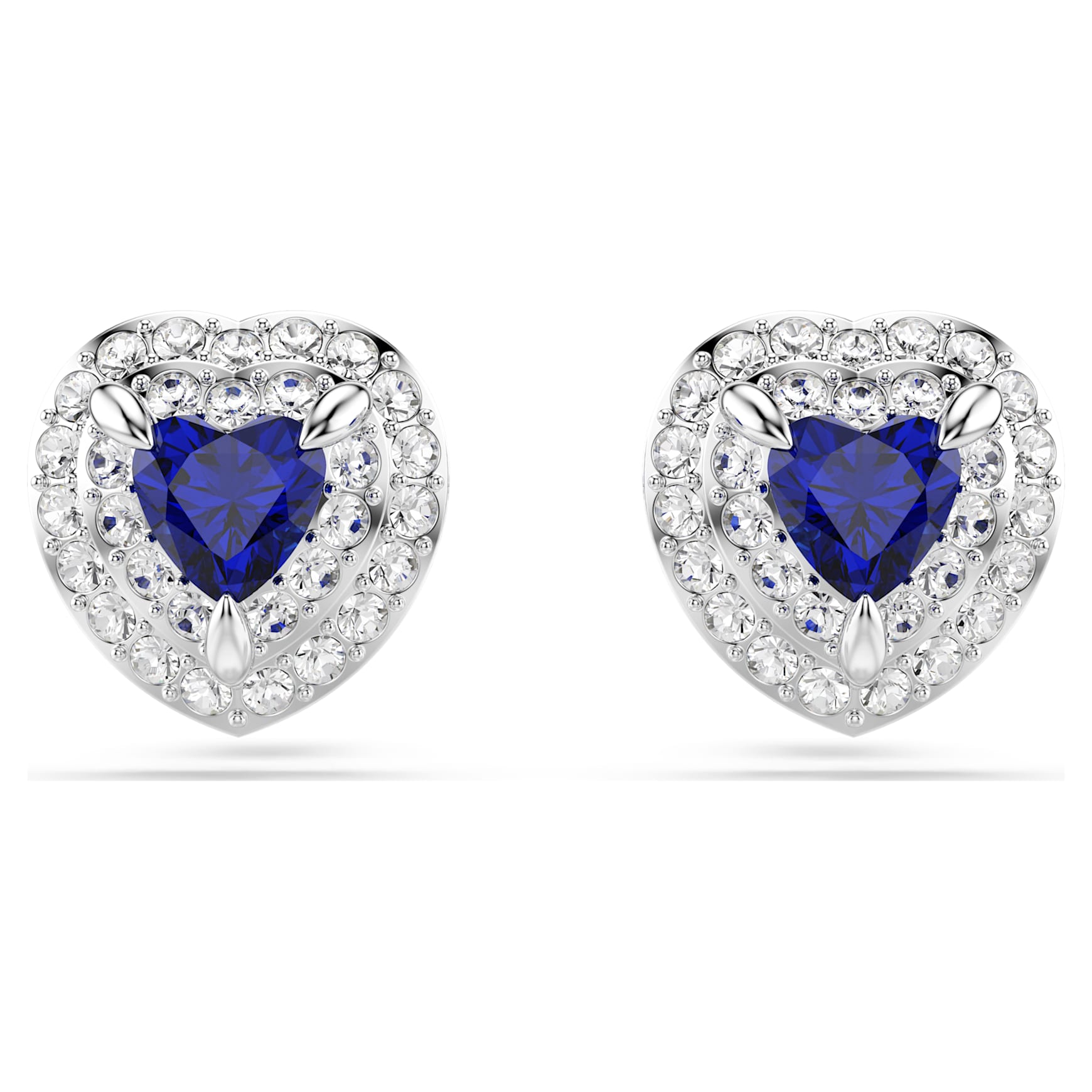 One stud earrings, Heart cut, Pavé, Heart, Blue, Rhodium plated by SWAROVSKI