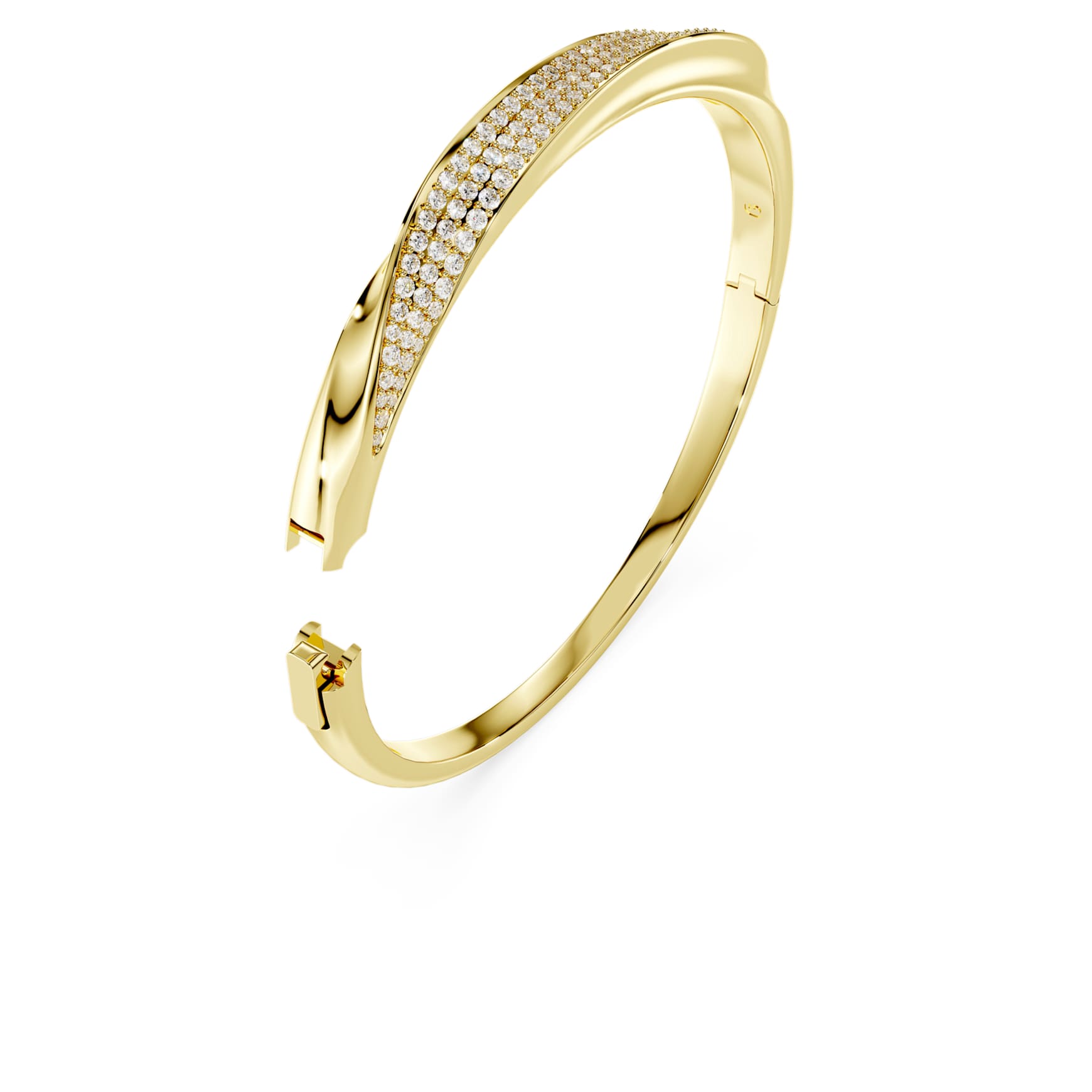 Classica bangle, Round cut, White, Sterling silver, 18K gold finish