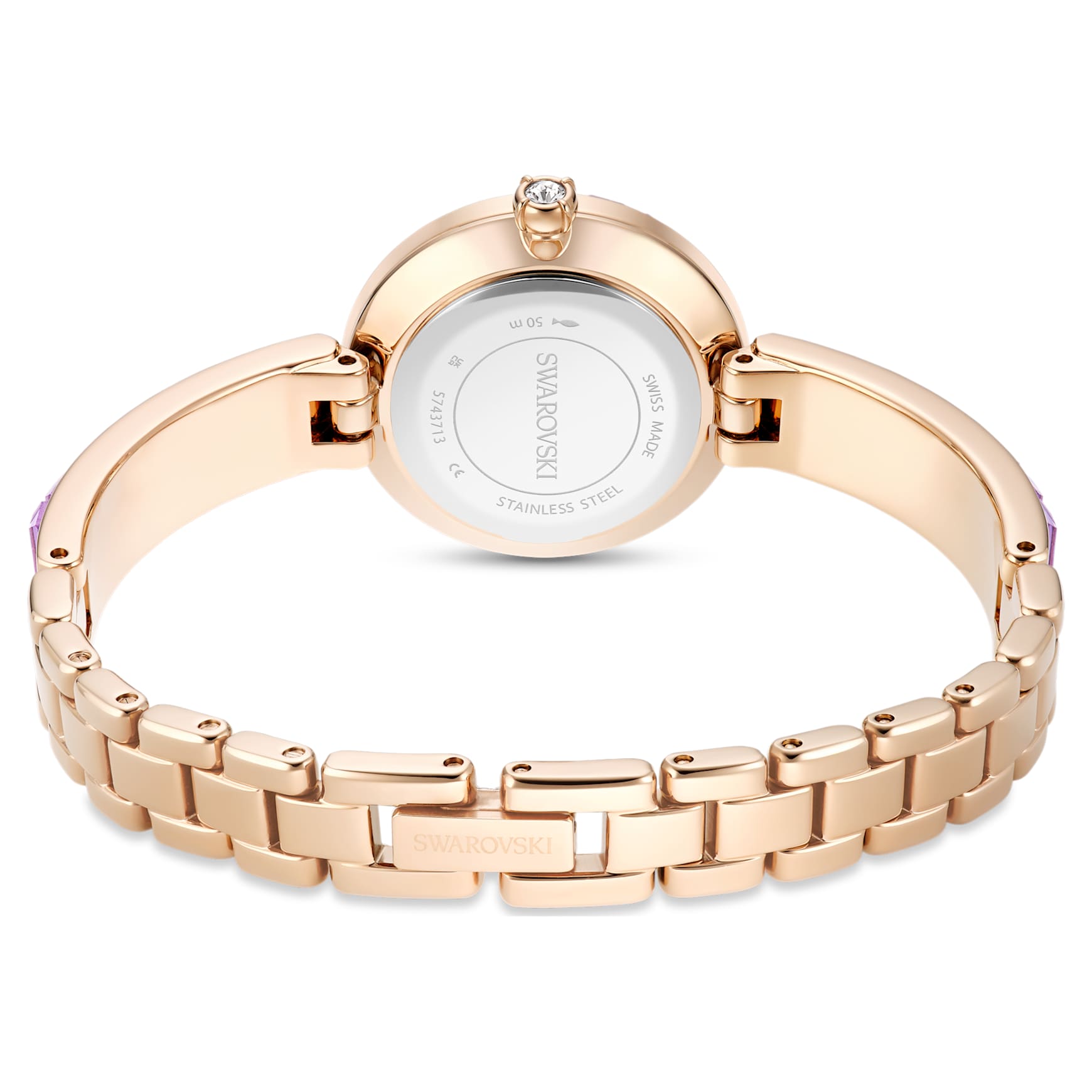 Matrix bangle watch, Swiss Made, Crystal bracelet, Purple, Champagne gold-tone finish