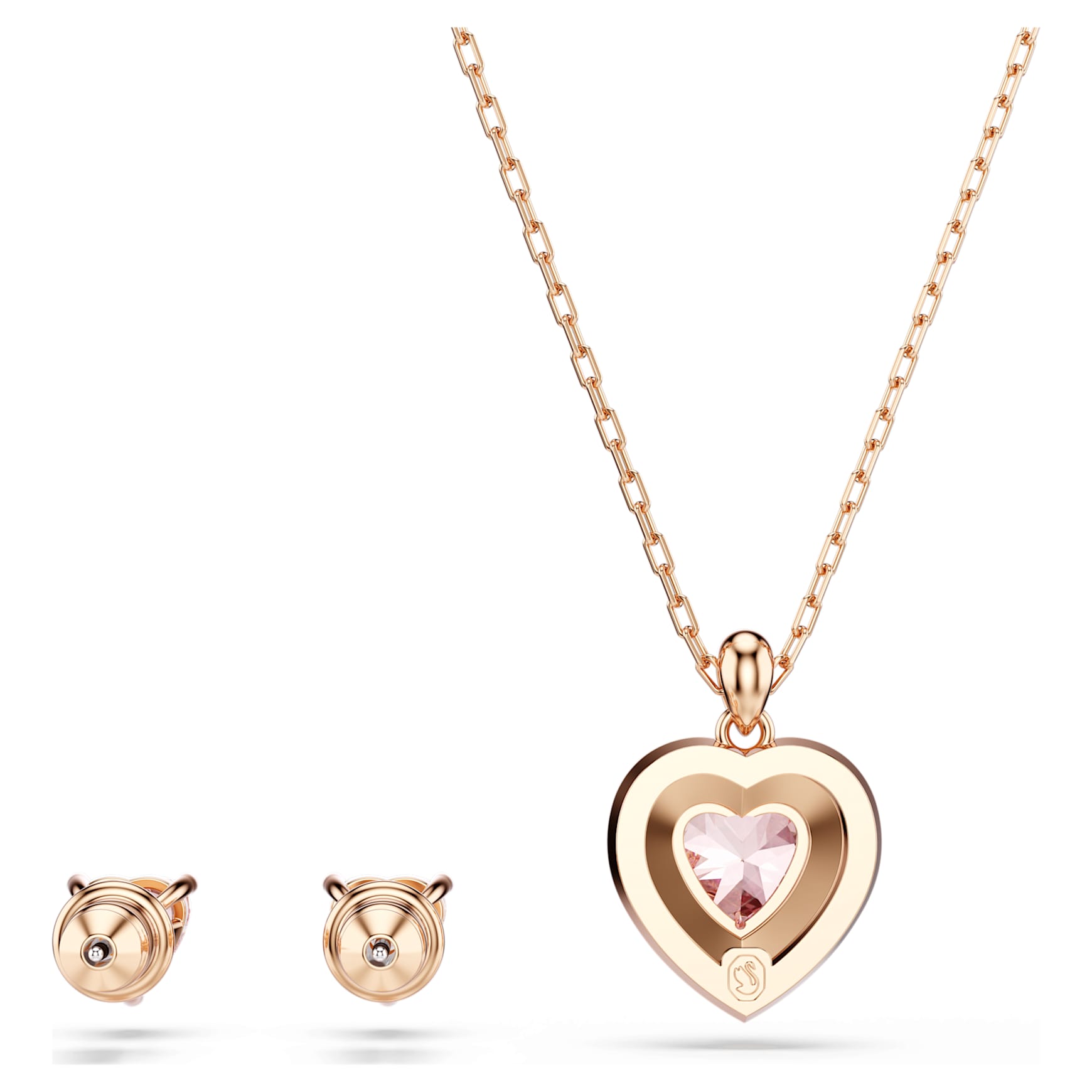 One set, Heart cut, Pavé, Heart, Pink, 18K rose gold finish