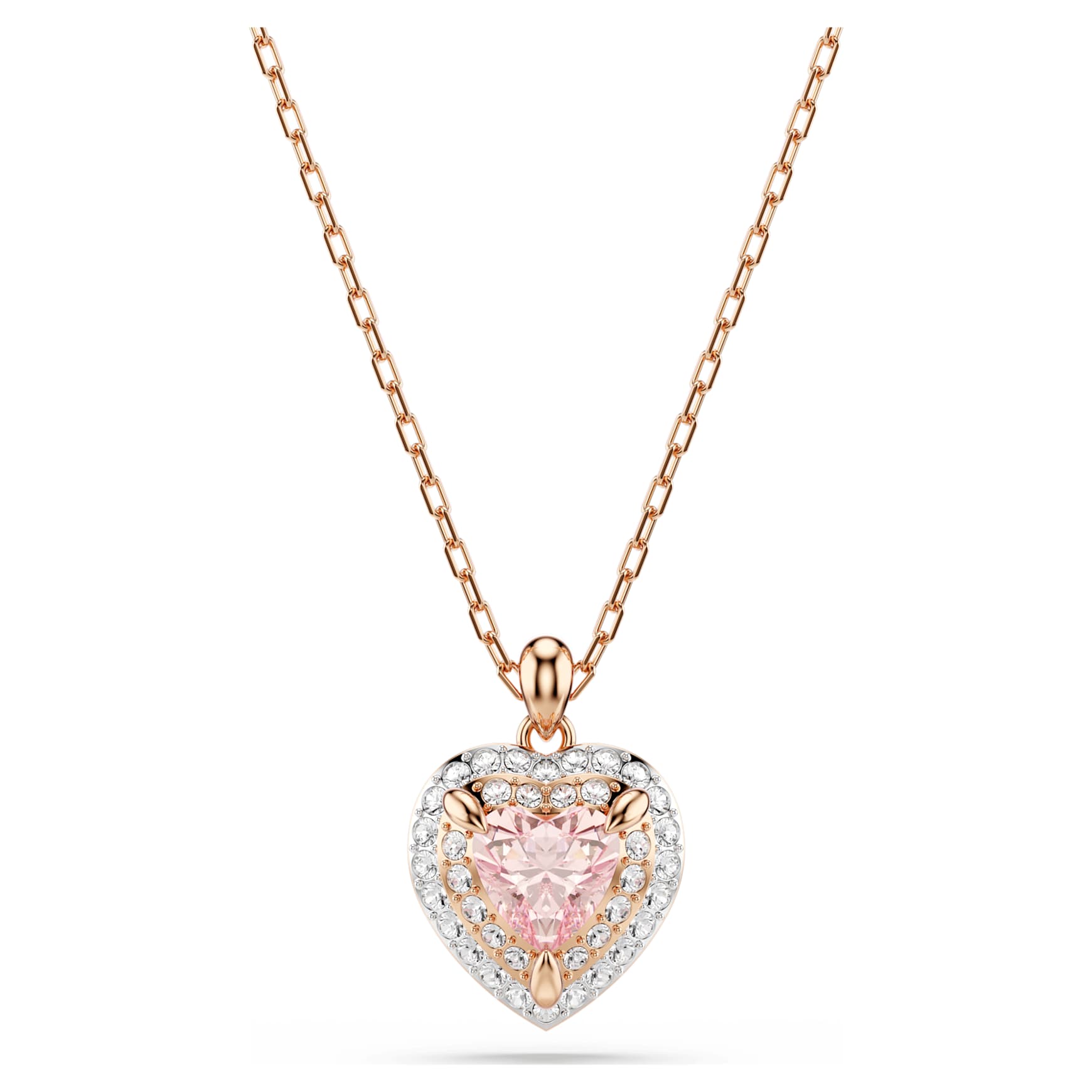 One set, Heart cut, Pavé, Heart, Pink, 18K rose gold finish