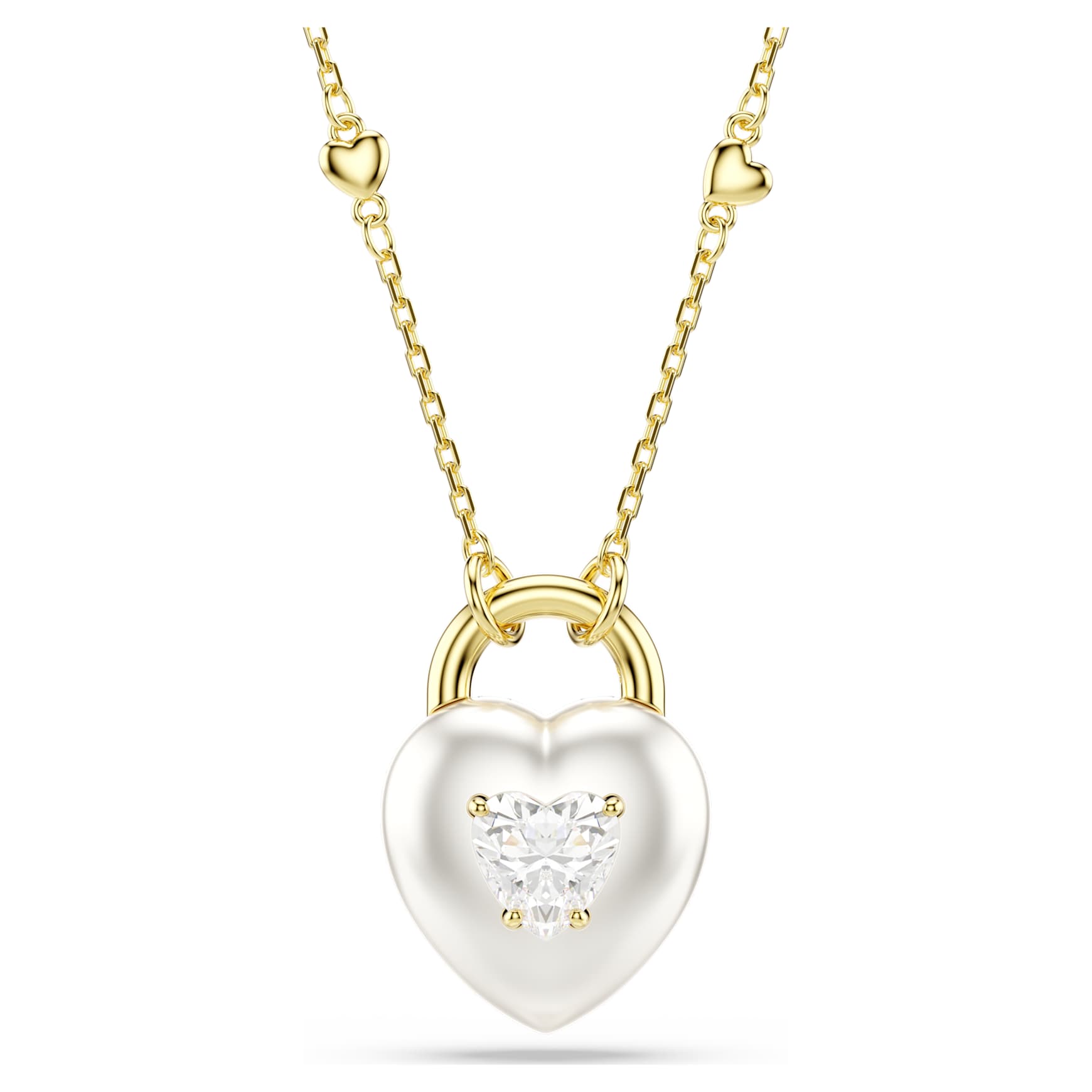 Idyllia pendant, Mixed cuts, Heart, White, 18K gold finish