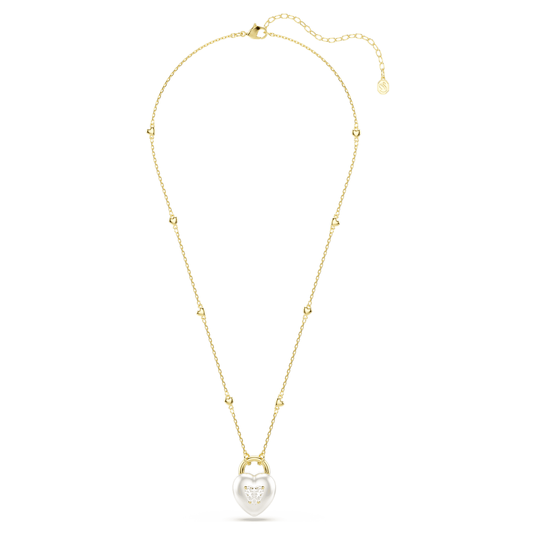 Idyllia pendant, Mixed cuts, Heart, White, 18K gold finish
