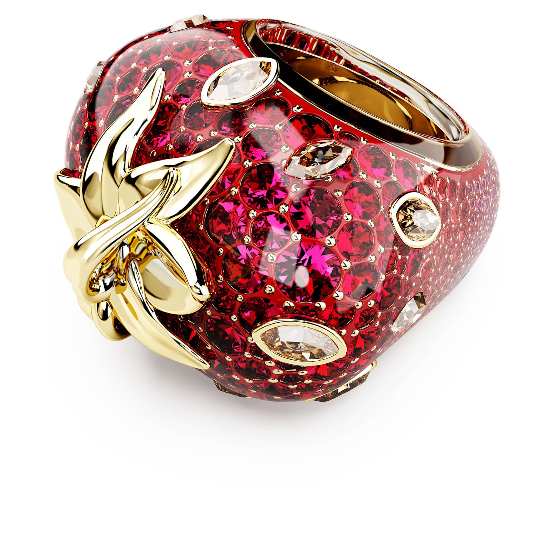 Idyllia motif ring, Mixed cuts, Strawberry, Red, Gold-tone plated by SWAROVSKI