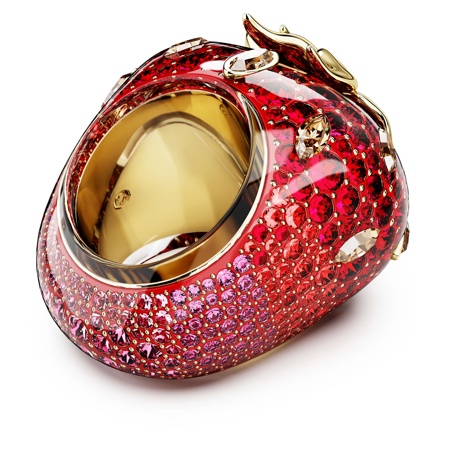 Idyllia motif ring, Mixed cuts, Strawberry, Red, 18K gold finish