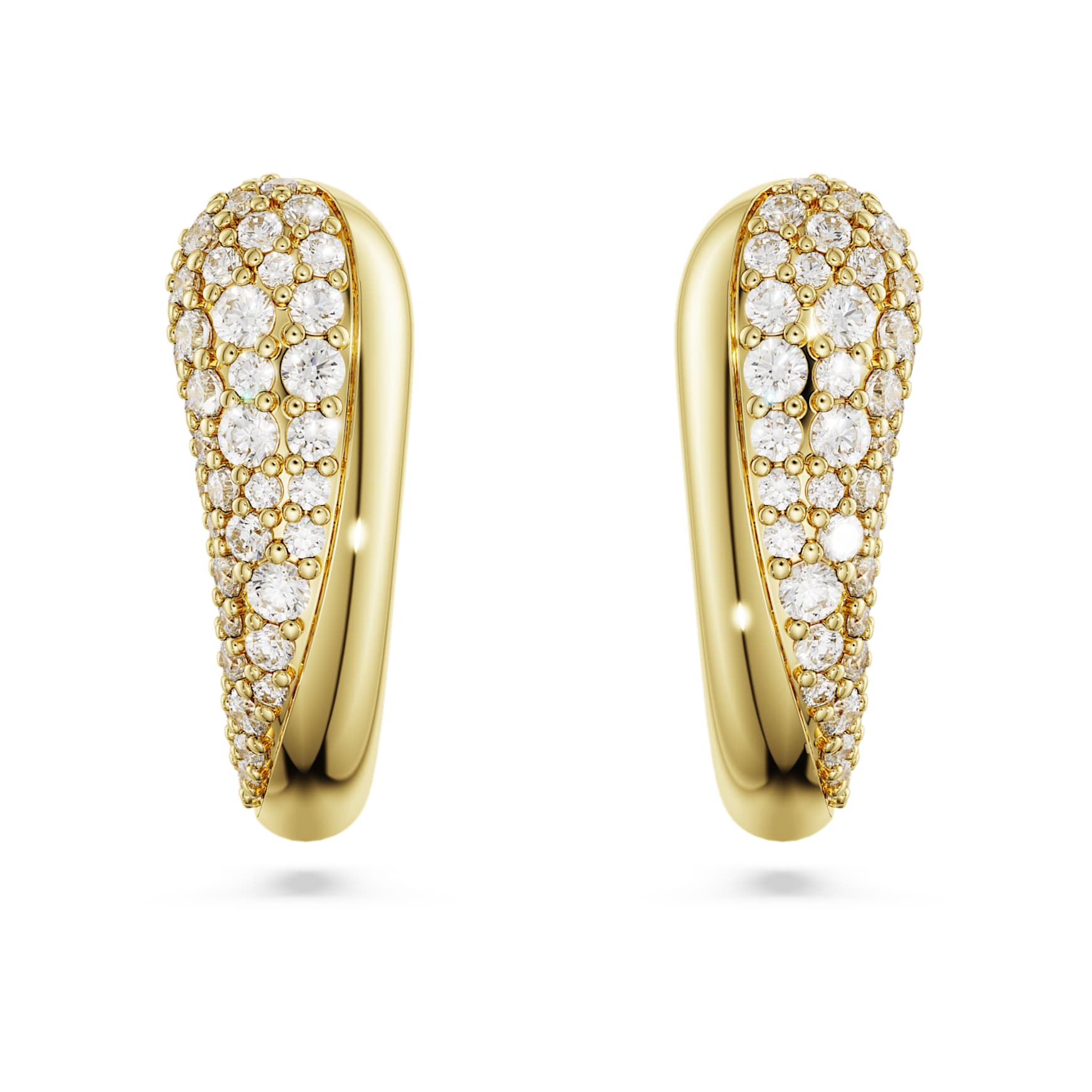 Swarovski Classica hoop earrings, Round cut, White, Sterling silver, 18K gold finish