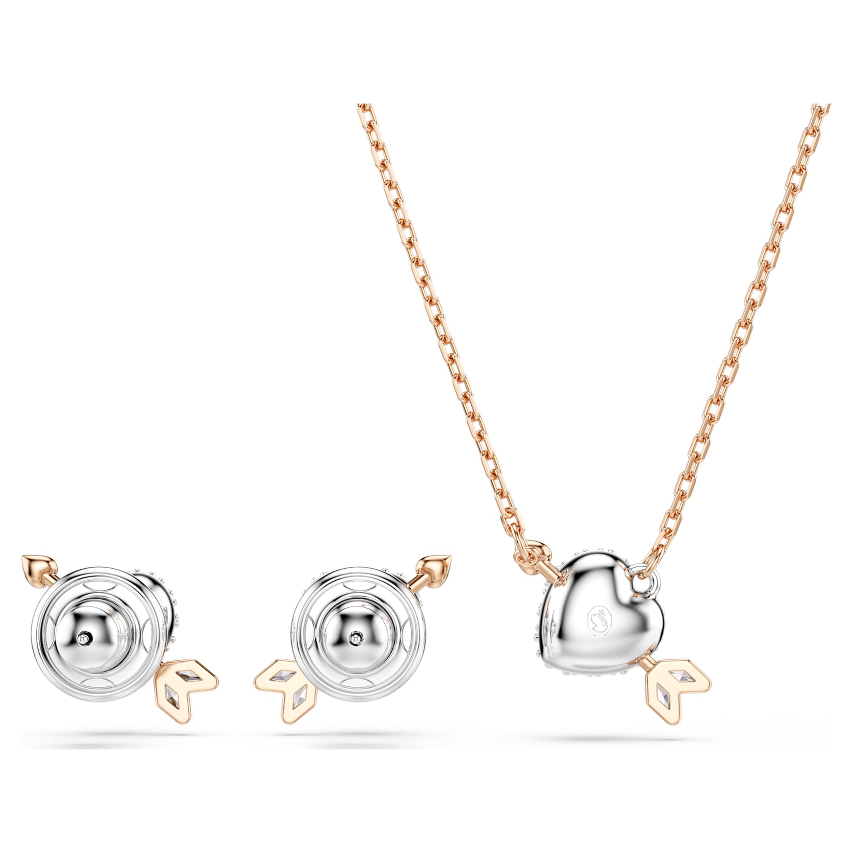 Idyllia set, Mixed cuts, Heart with arrow, White, Rose gold-tone plated by SWAROVSKI