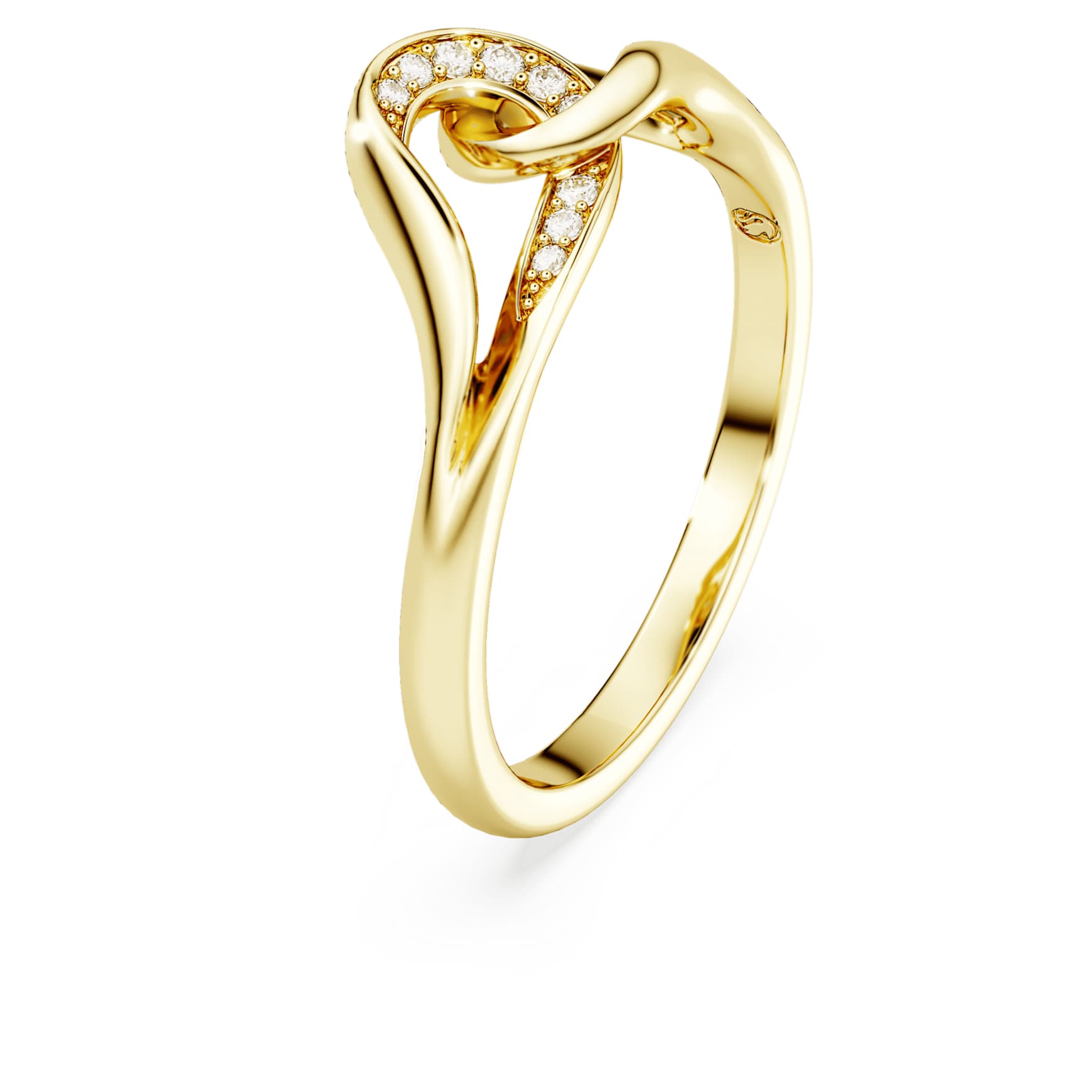 Swarovski Classica ring, Round cut, Interlocking, White, Sterling silver, 18K gold finish