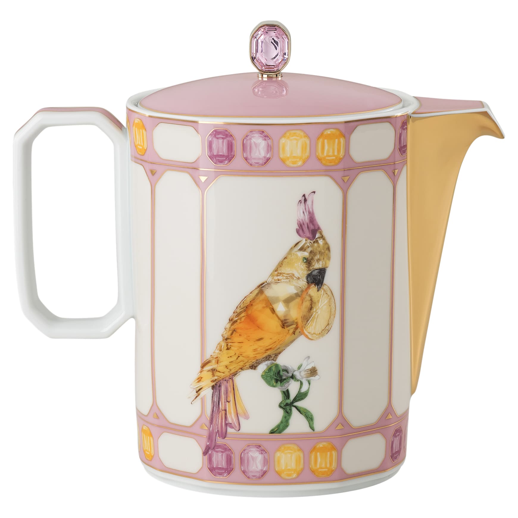 Idyllia coffee pot, Porcelain, Crystal print motif, Bird, Multicoloured by SWAROVSKI