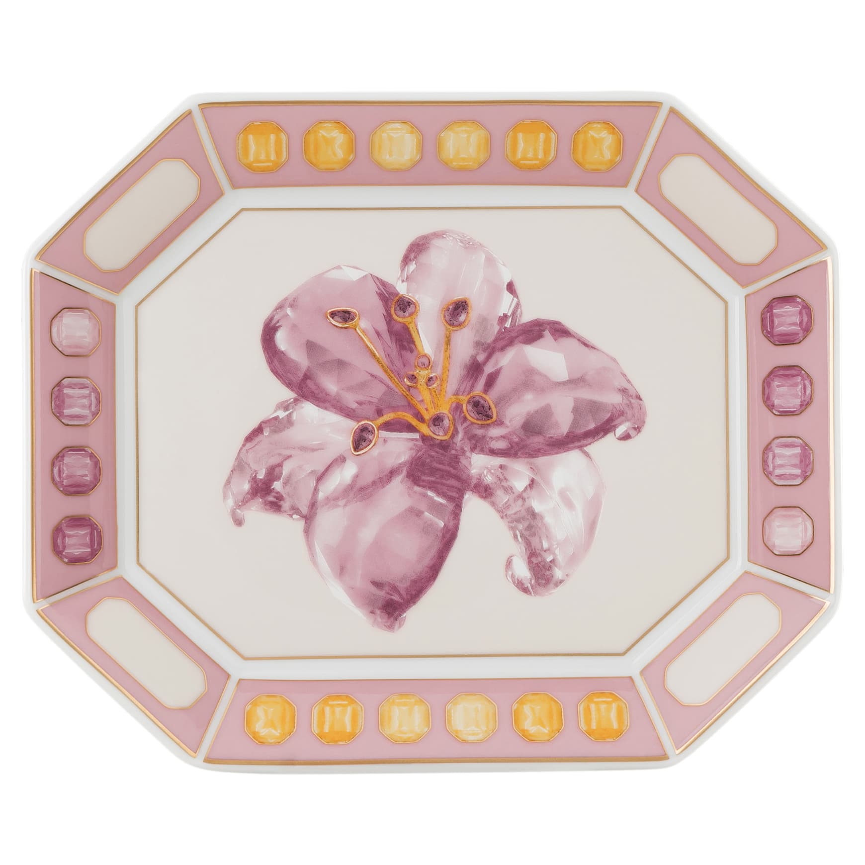 Idyllia tray, Porcelain, Crystal print motif, flower, Small, Pink by SWAROVSKI