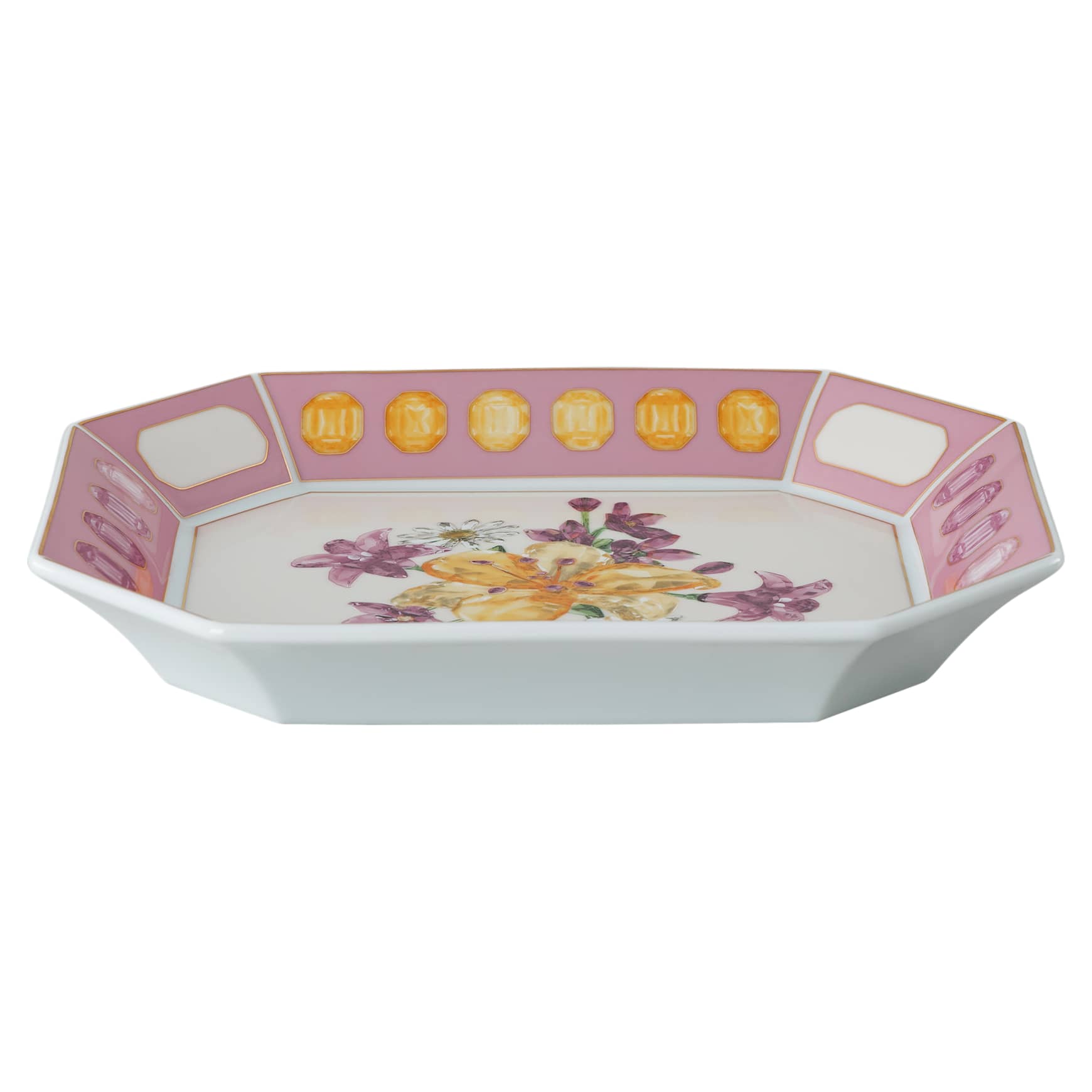 Idyllia tray, Porcelain, Crystal print motif, Flower, Large, Pink by SWAROVSKI