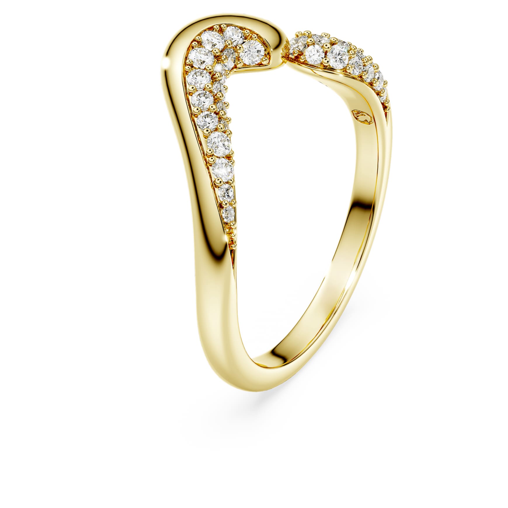 Swarovski Classica open ring, Round cut, White, Sterling silver, 18K gold finish