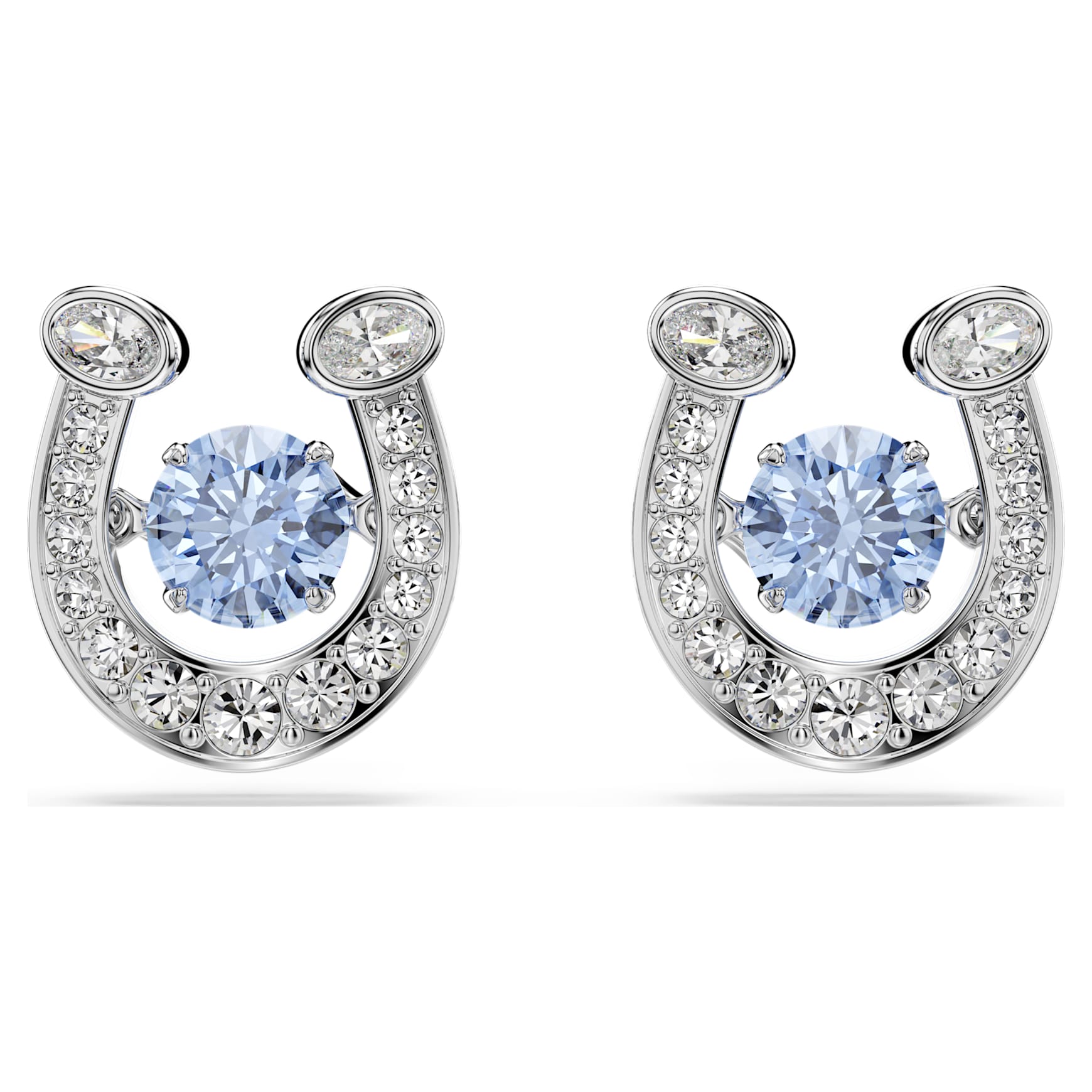 Symbolica stud earrings, Round cut, Pavé, Horse shoe, Blue, Rhodium plated by SWAROVSKI