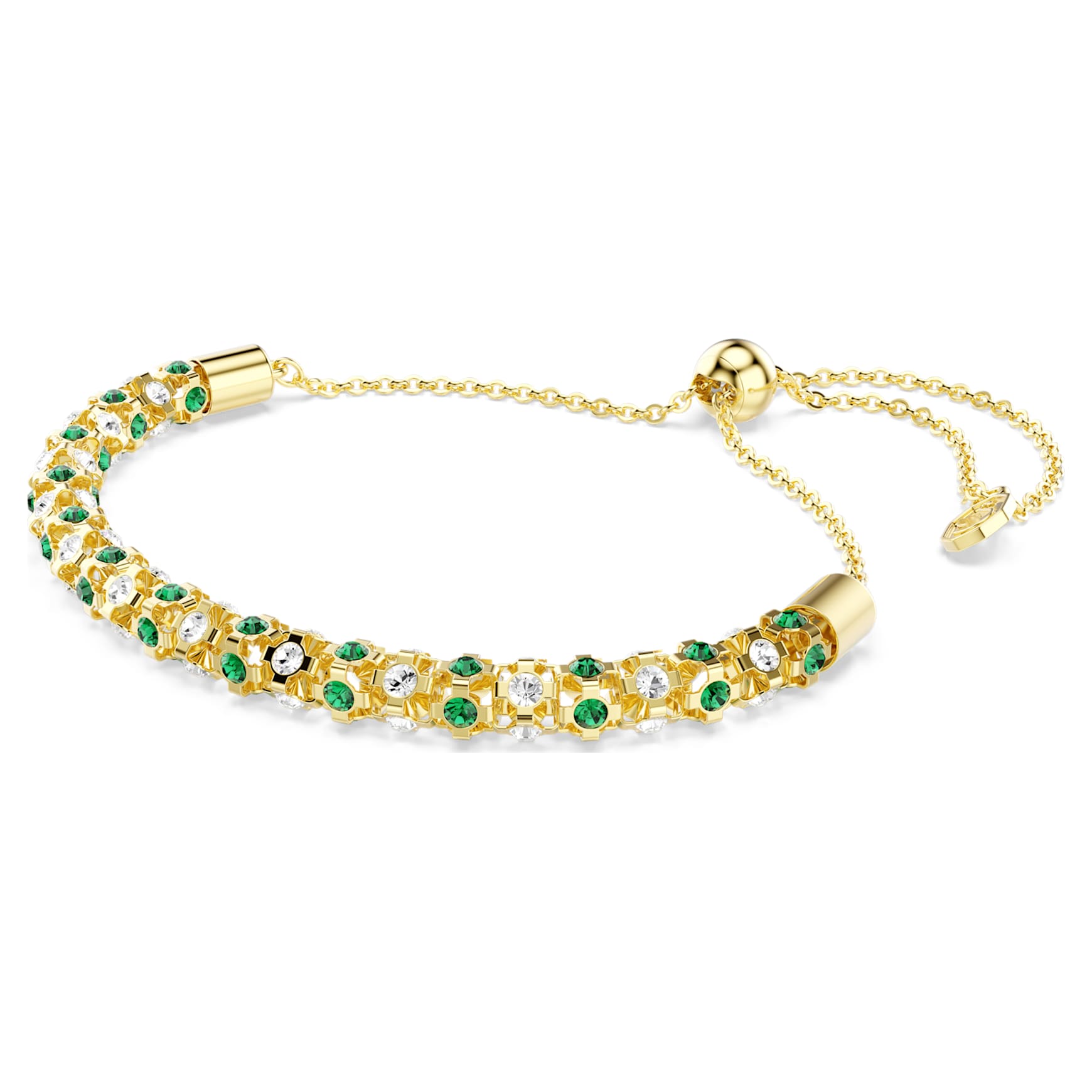 Dextera bracelet, Round cut, Green, Gold-tone finish by SWAROVSKI