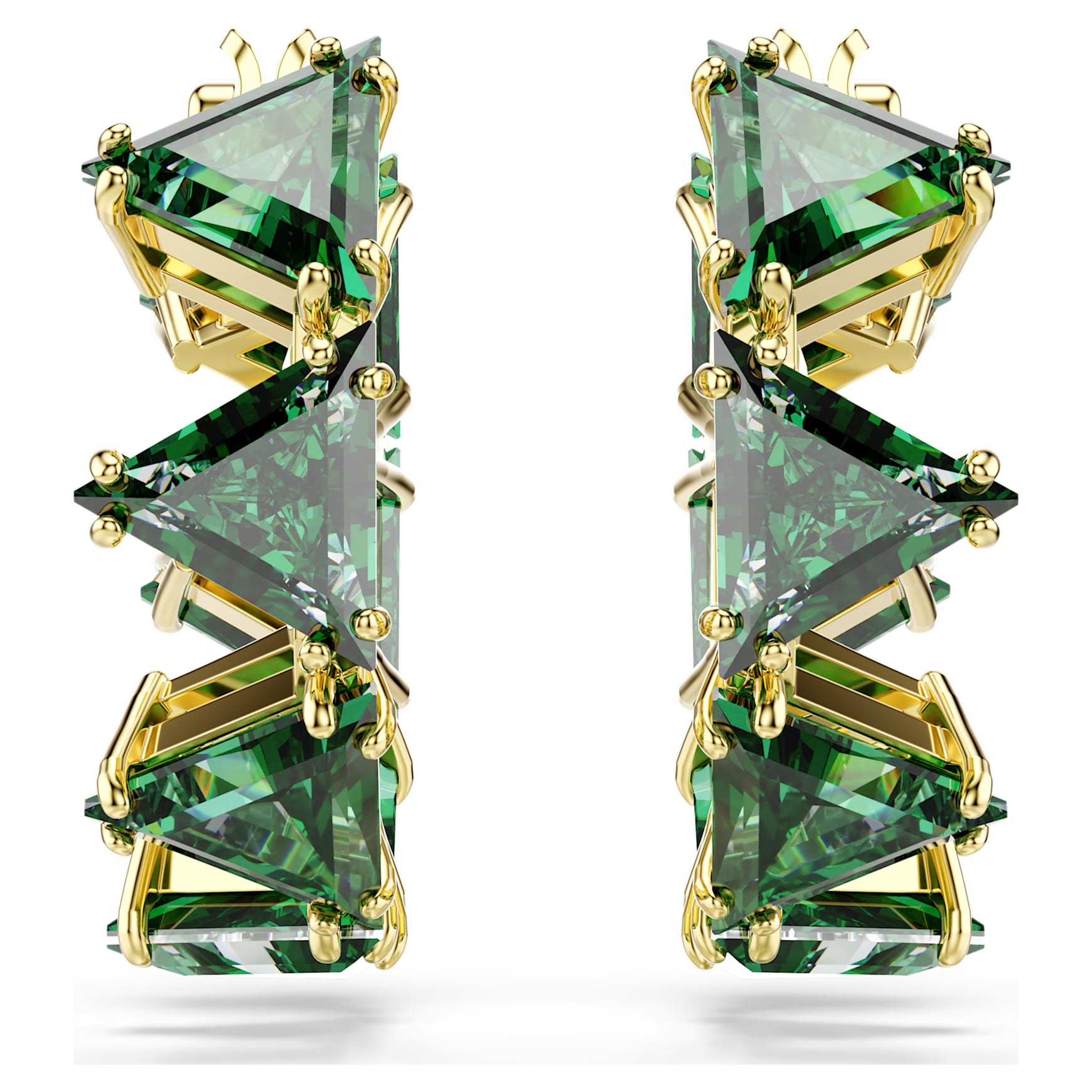 Matrix hoop earrings, Triangle cut, Triangle, Mini, Green, Gold-tone plated by SWAROVSKI